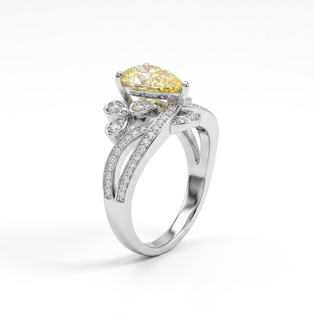 Cluster Split Shank Pear Engagement Ring (2.05 ct. tw.) in 18K White Gold