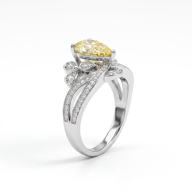 Cluster Split Shank Pear Engagement Ring (2.05 ct. tw.) in 18K White Gold