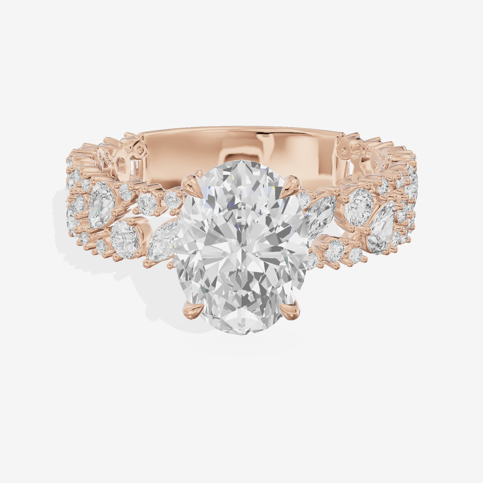 Aurea Cathedral 4.2mm Oval Engagement Ring with Side Stones (3/4 ct. tw.) in 18K Rose Gold