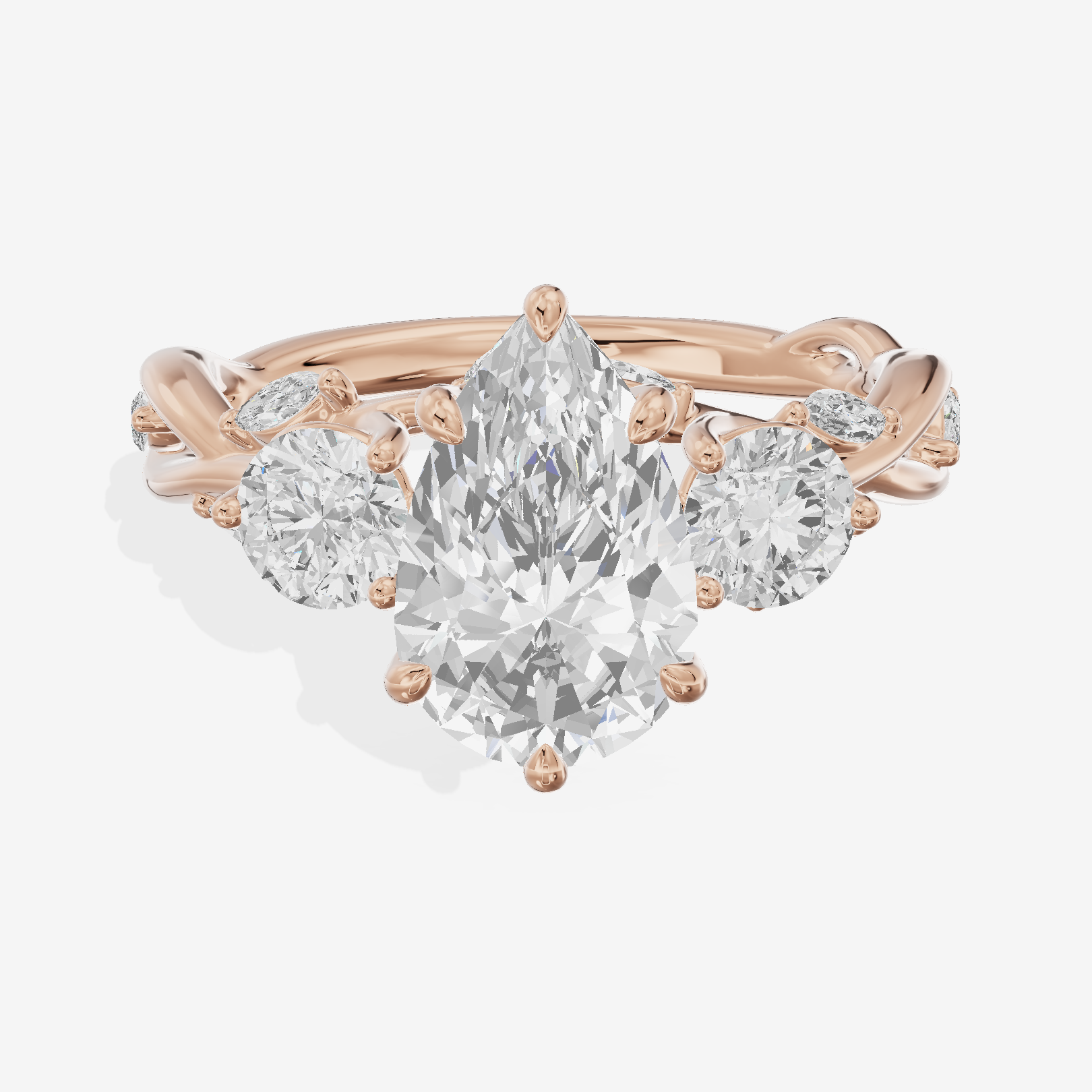 Modern Vowsae Three Stone Pear Engagement Ring (3/4 ct. tw.) in 18K Rose Gold