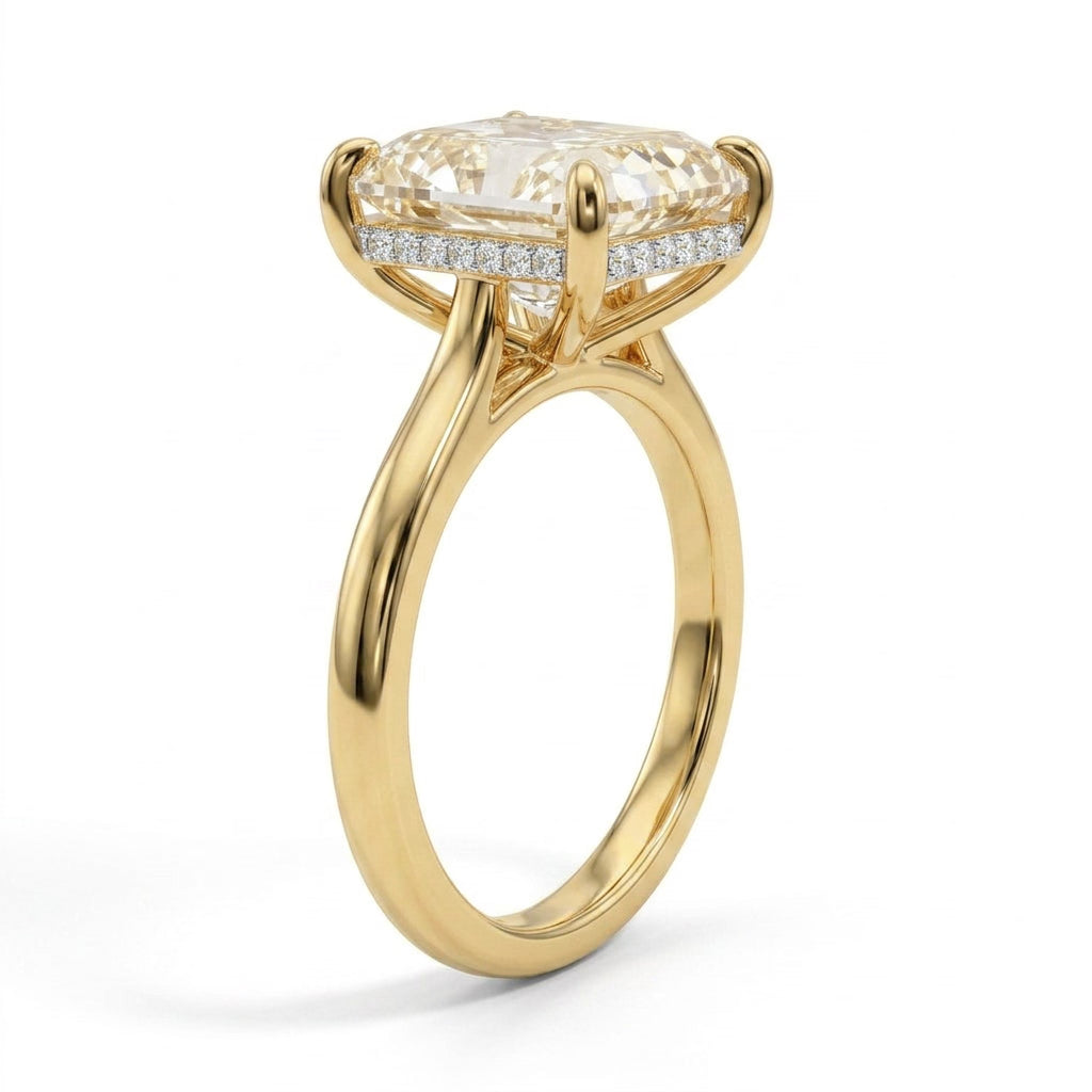 Hidden Halo Radiant Engagement Ring (10.18 ct. tw.) in 18K Yellow Gold