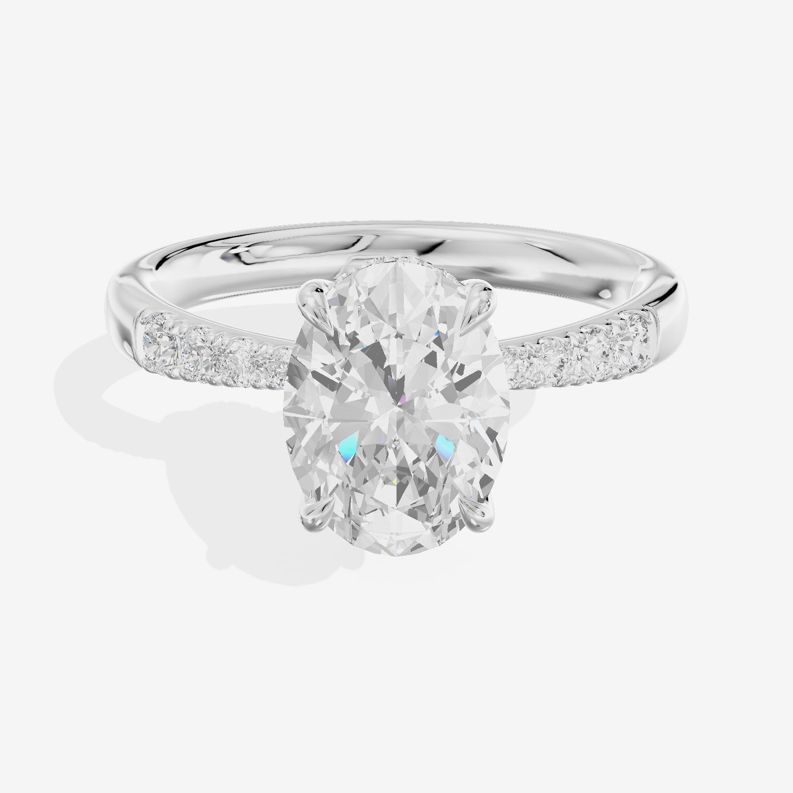 Classic Tensare Oval Engagement Ring with Hidden Halos (1/15 ct. tw.) in 14K White Gold