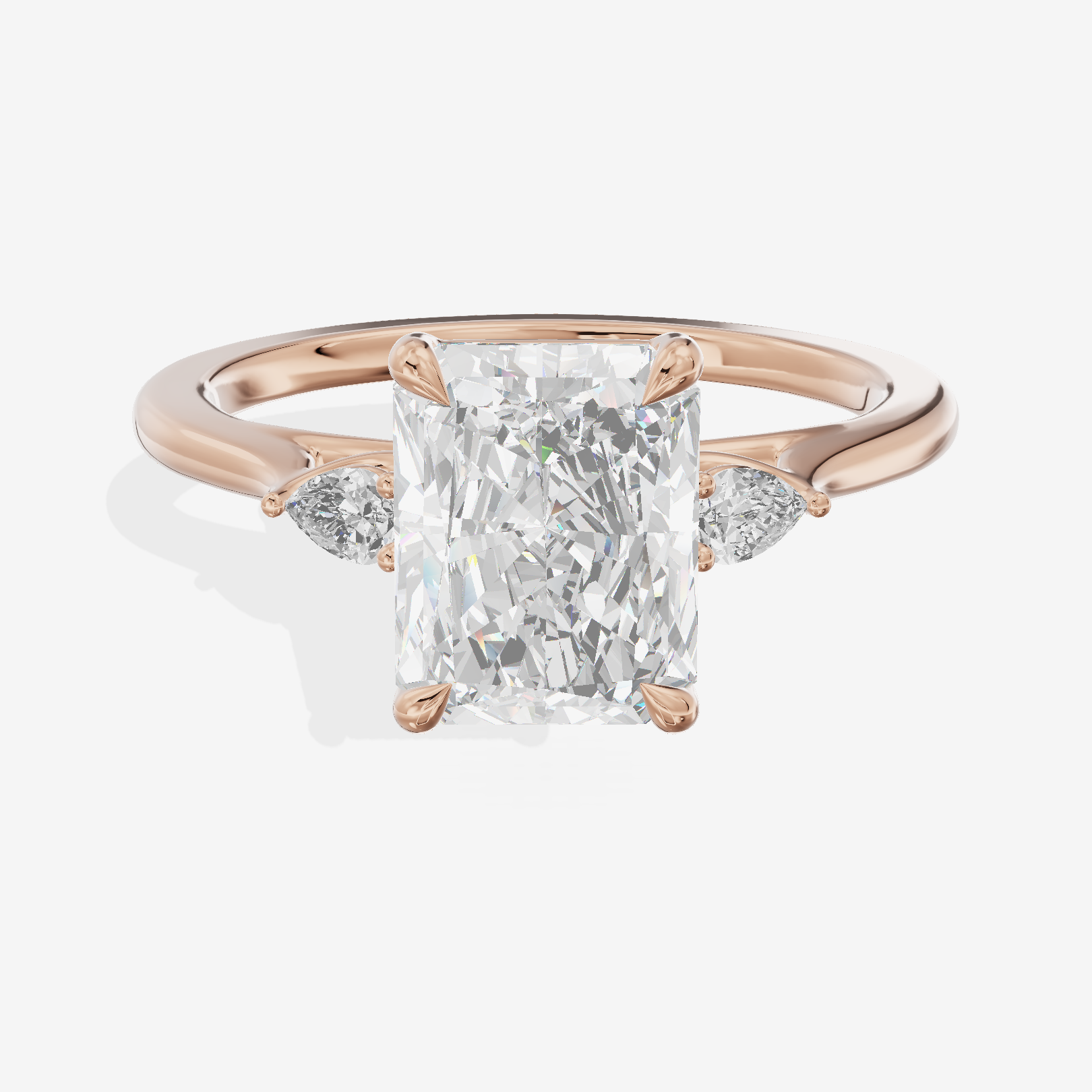 Royal Sincere Three Stone Radiant Engagement Ring (2/3 ct. tw.) in 18K Rose Gold
