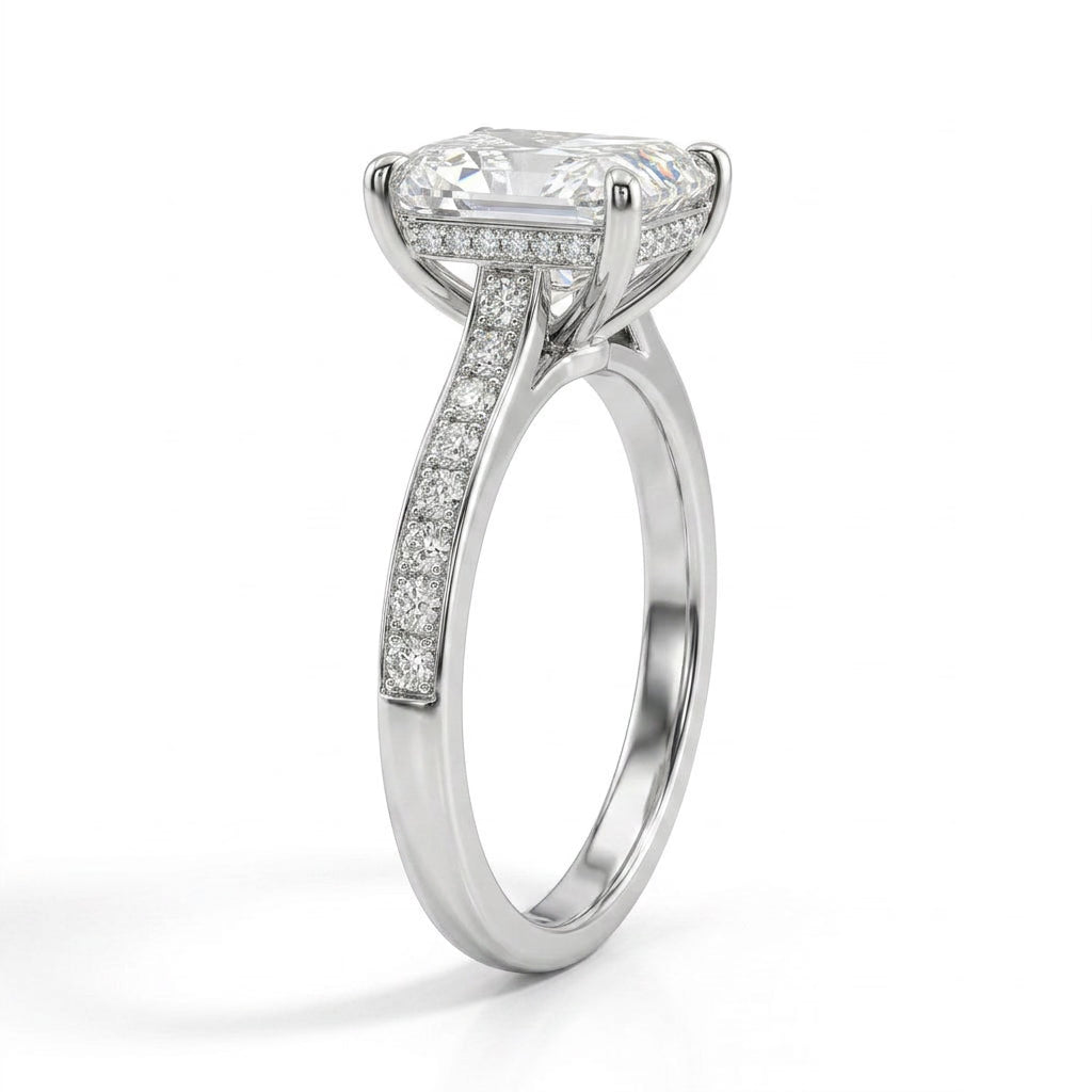 Solitaire Pavé Radiant Engagement Ring (3.05 ct. tw.) in 14K White Gold