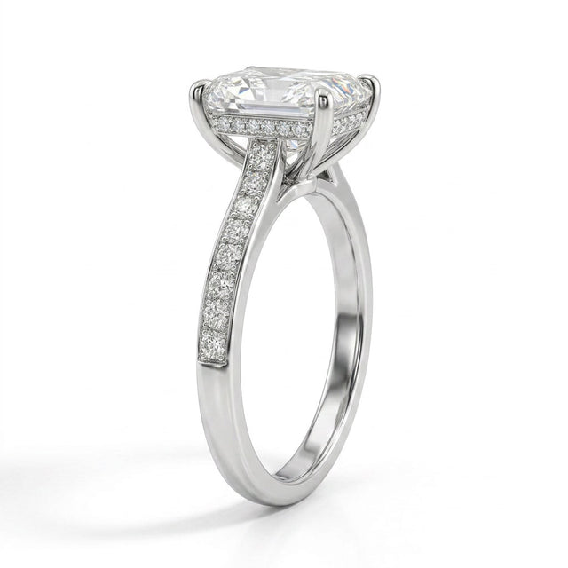 Solitaire Pavé Radiant Engagement Ring (3.05 ct. tw.) in 14K White Gold