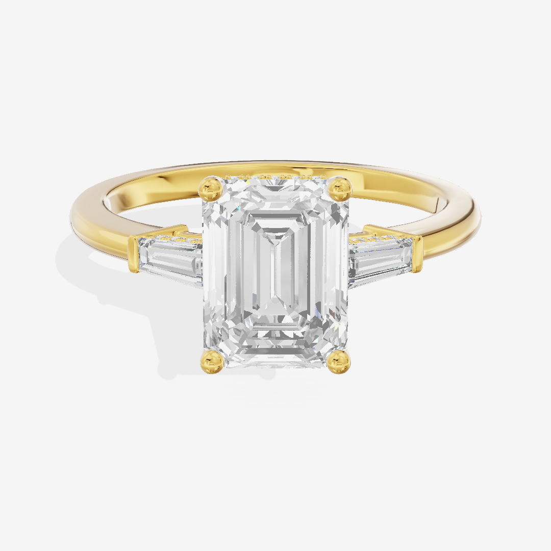 Clusta Three Stone Emerald Engagement Ring (1/10 ct. tw.) in 18K Yellow Gold