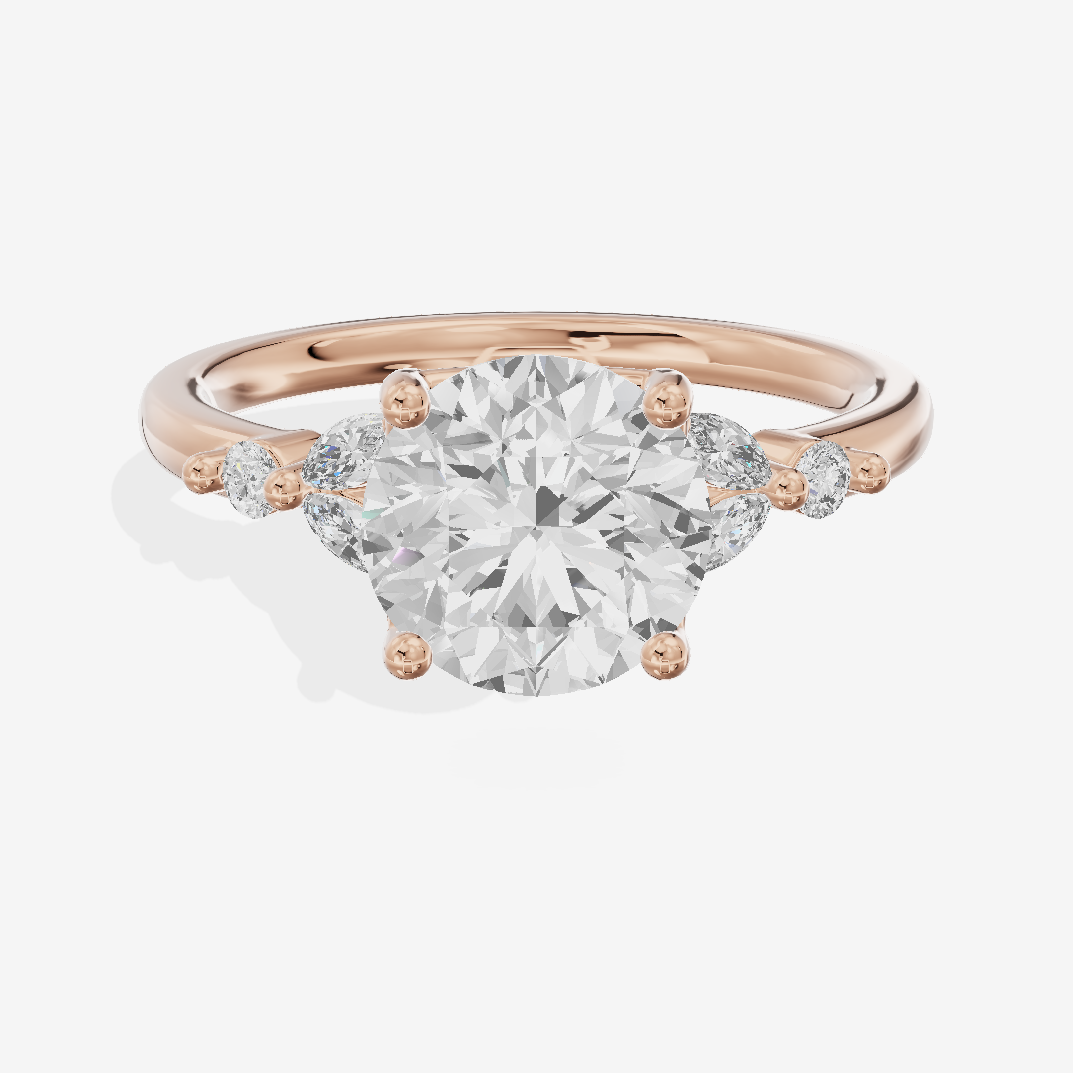 Luxe Coeurine Round Engagement Ring with Side Stones (1/5 ct. tw.) in 18K Rose Gold