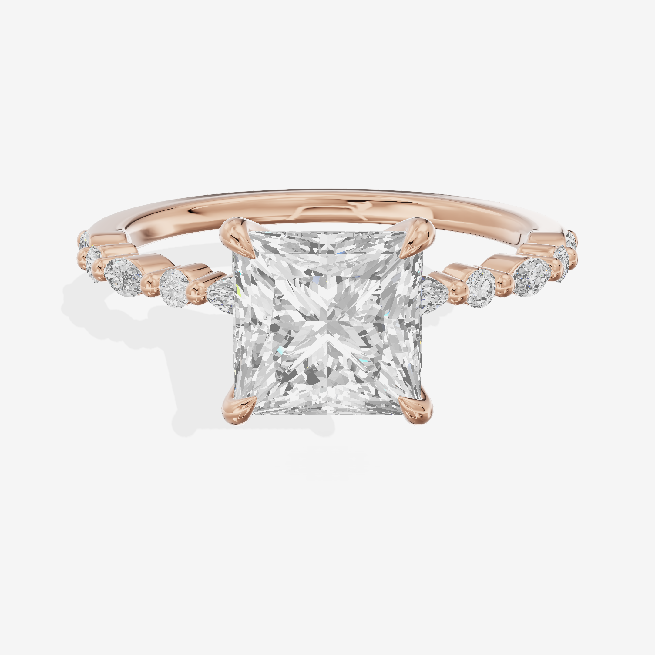 Lustrous Solea Princess Engagement Ring with Side Stones (1/20 ct. tw.) in 18K Rose Gold