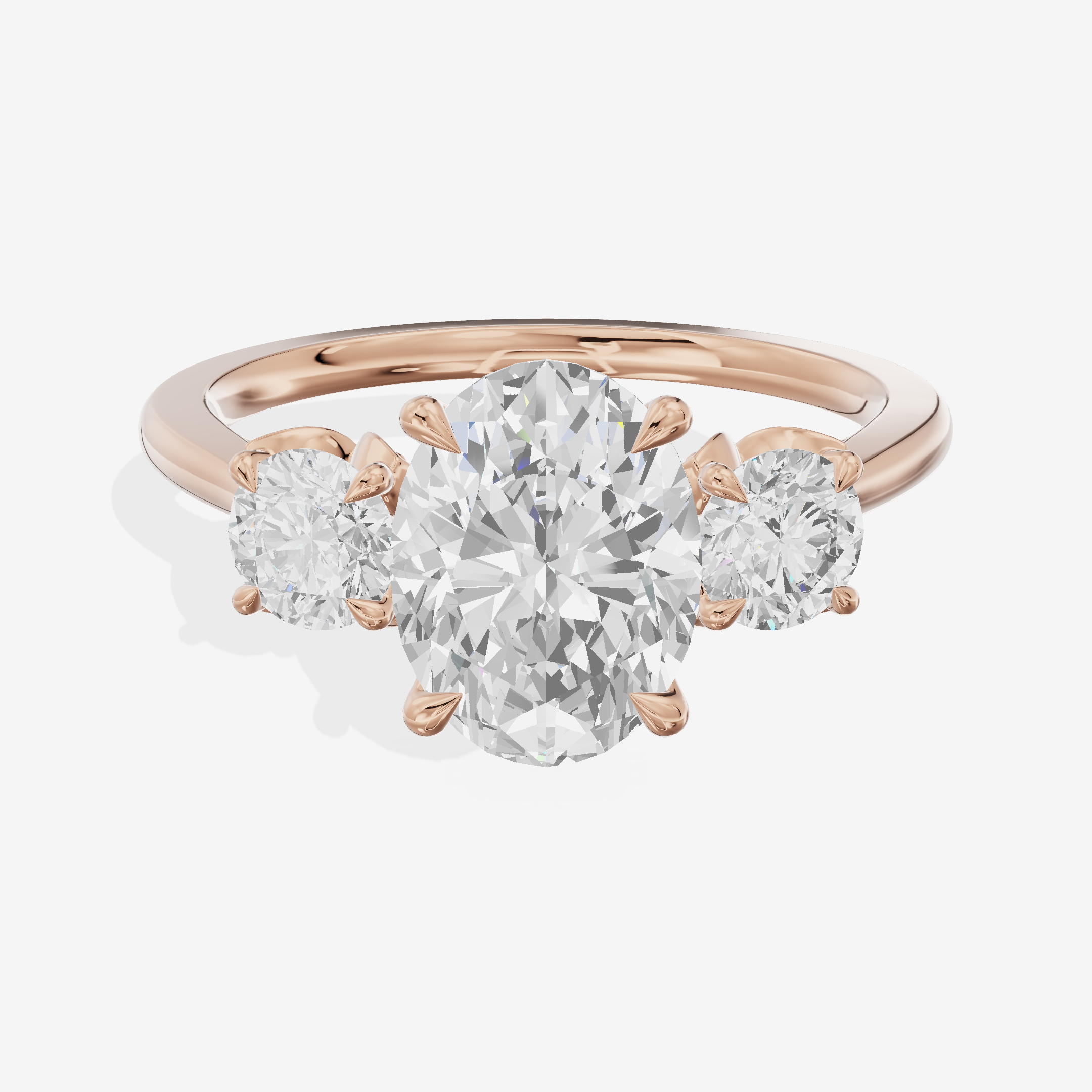 Modern Sincere Three Stone Oval Engagement Ring (1/2 ct. tw.) in 14K Rose Gold