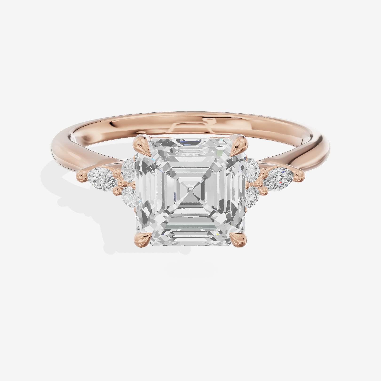 Tender Heartline Asscher Engagement Ring with Side Stones (1/10 ct. tw.) in 14K Rose Gold