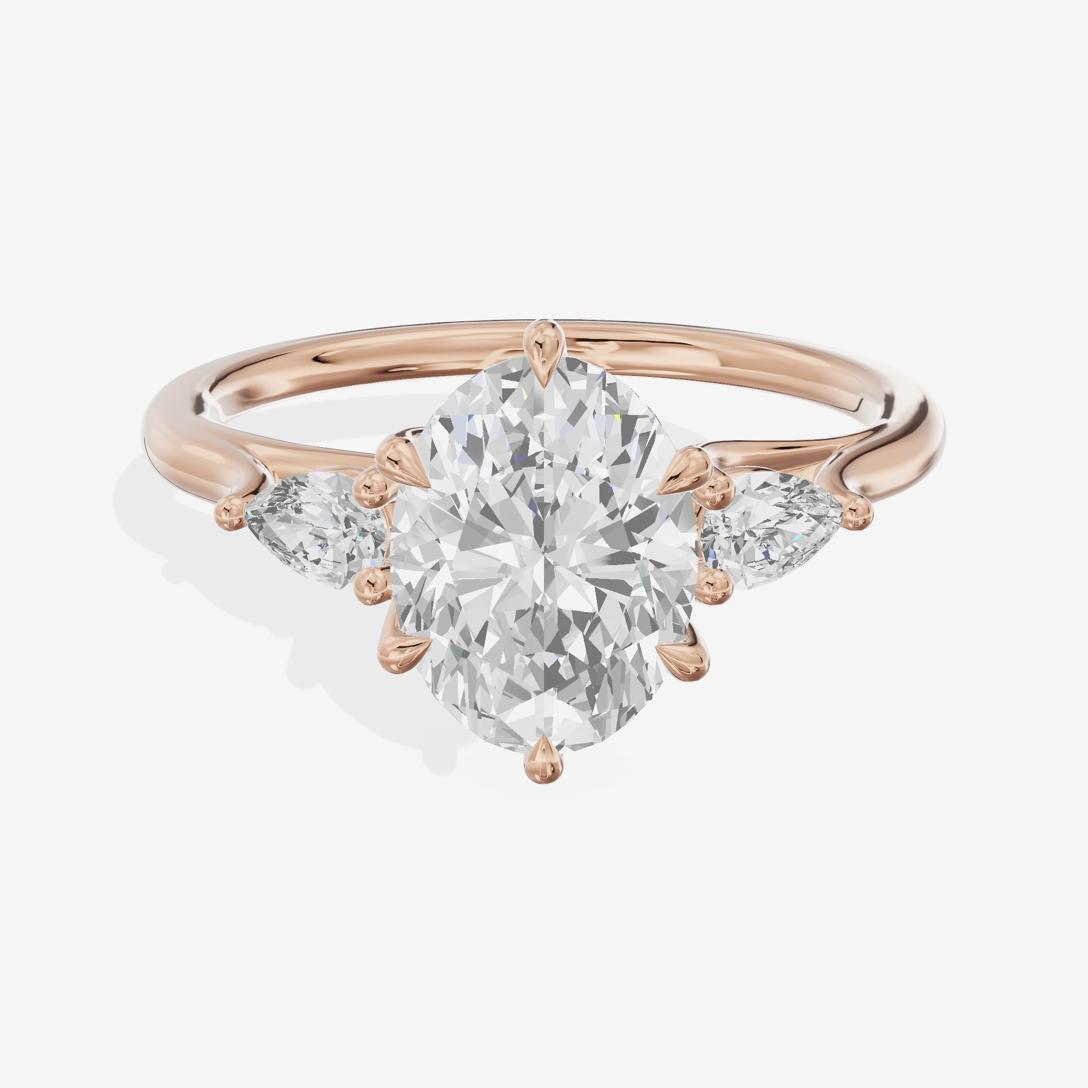 Classic Belovae Oval Three Stone Engagement Ring (1/5 ct. tw.) in 14K Rose Gold