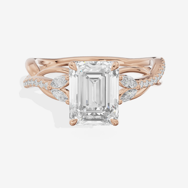 Lustrous Vowsae Emerald Engagement Ring with Side Stones (1/5 ct. tw.) in 14K Rose Gold