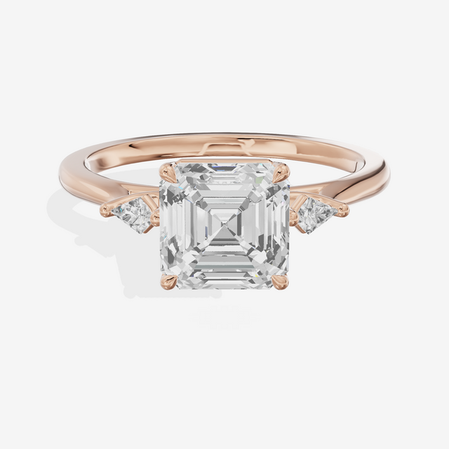 Petite Sincere Three Stone Asscher Engagement Ring (1/15 ct. tw.) in 18K Rose Gold