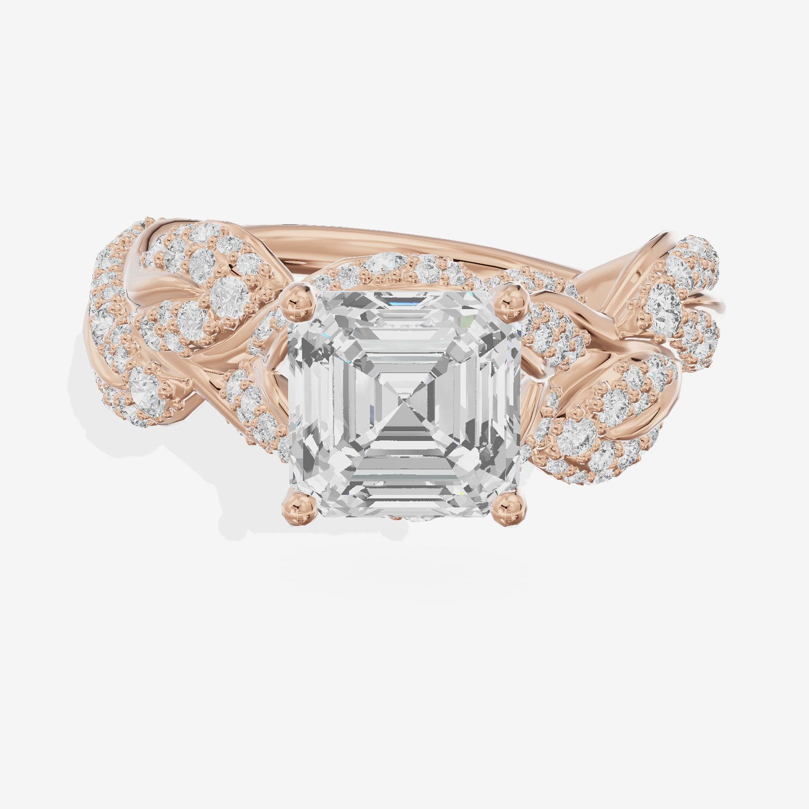 Luxe Eversince Asscher Engagement Ring with Side Stones (1/2 ct. tw.) in 14K Rose Gold