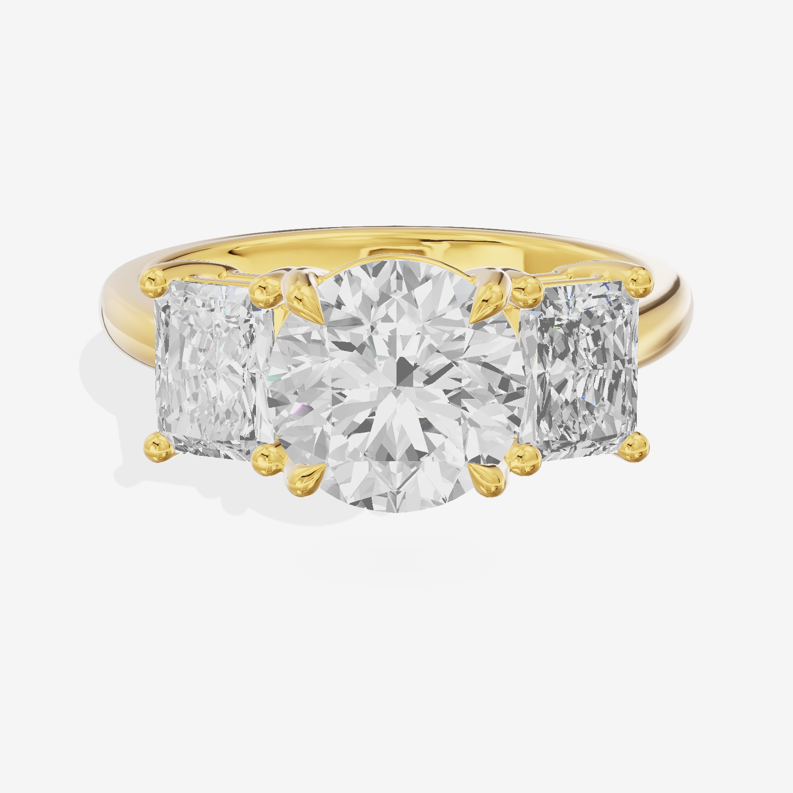 Luxe Aimora Three Stone Round Engagement Ring (3/4 ct. tw.) in 18K Yellow Gold
