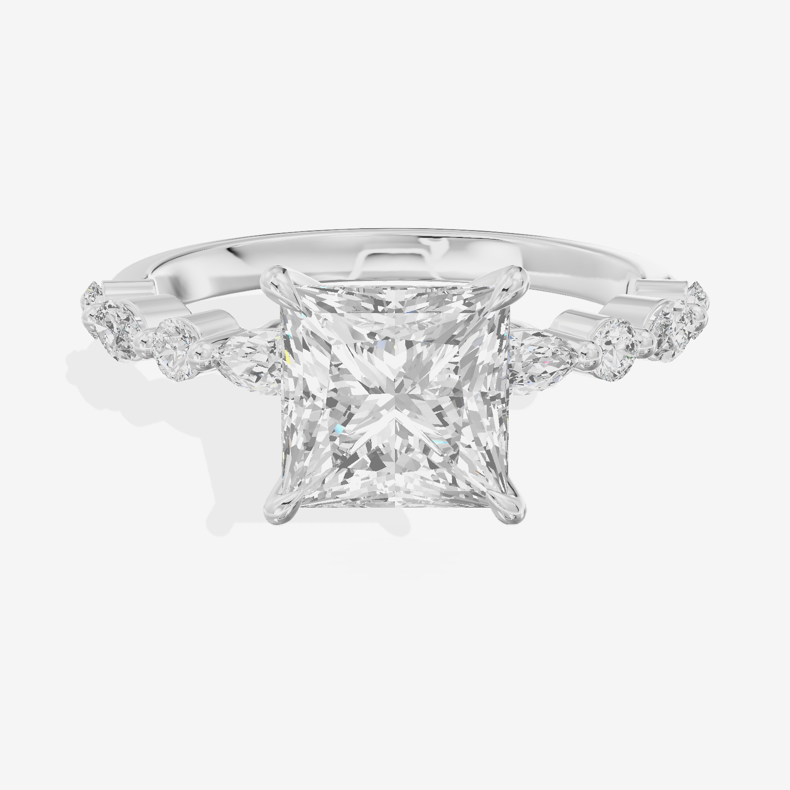 Vintage Selenia Princess Engagement Ring with Side Stones (1/4 ct. tw.) in 18K White Gold