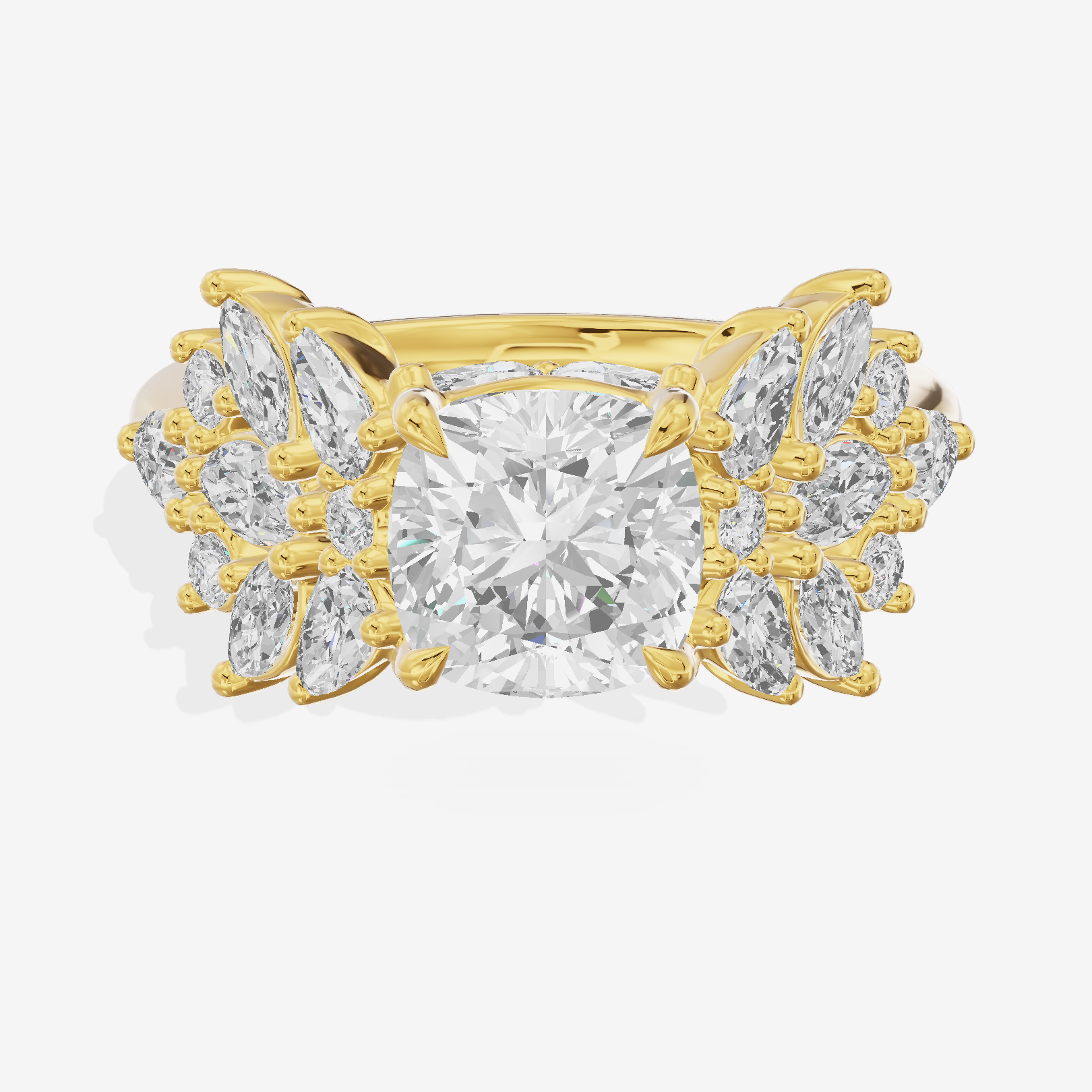 Grand Heartline Cushion Engagement Ring with Side Stones (3/4 ct. tw.) in 18K Yellow Gold