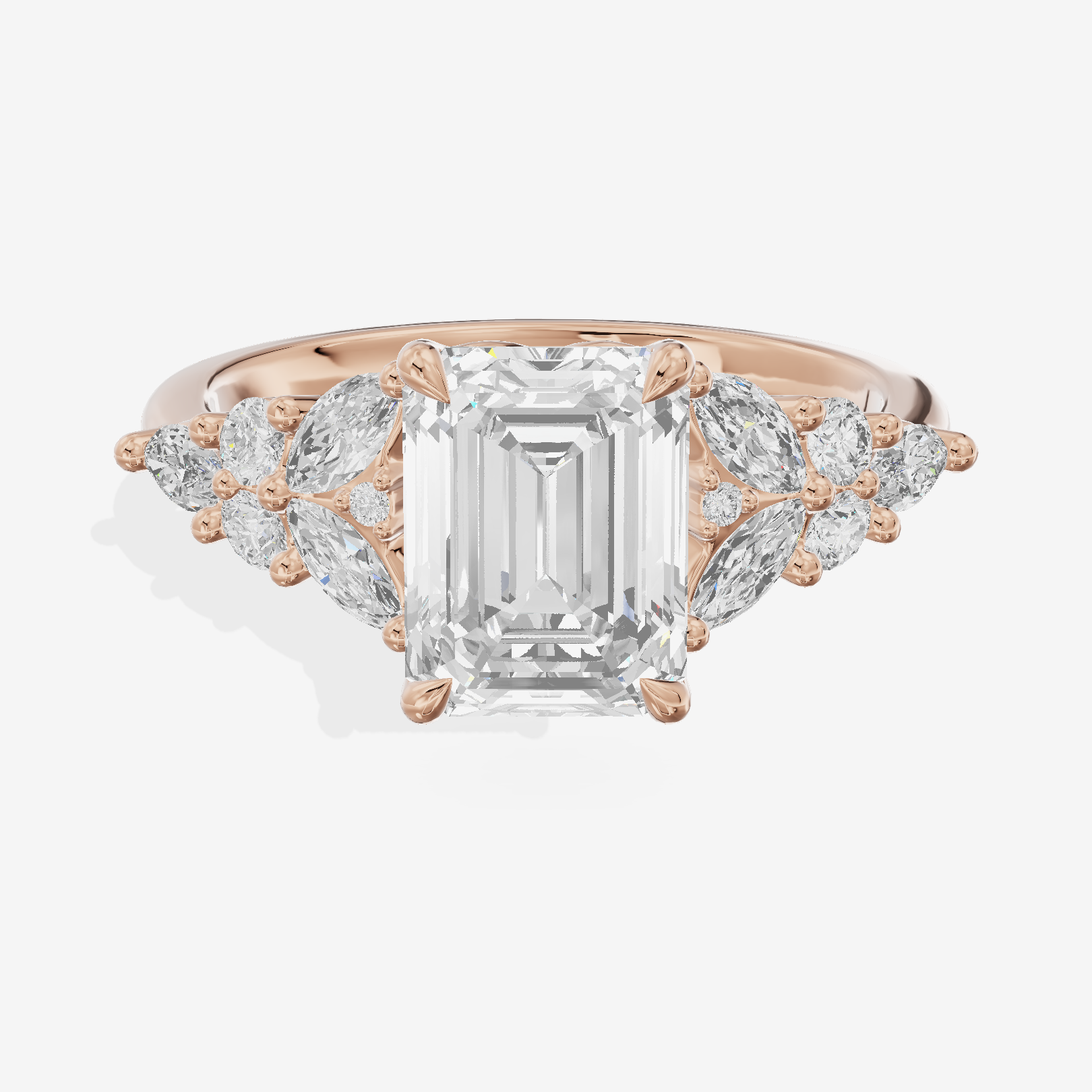Grand Aurea Emerald Engagement Ring with Side Stones (3/4 ct. tw.) in 14K Rose Gold