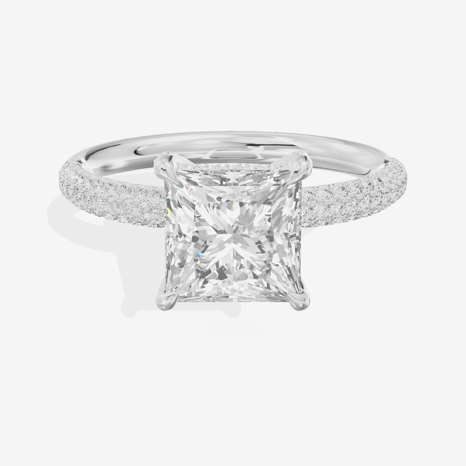Whispered Lumera Princess Engagement Ring with Side Stones (1/3 ct. tw.) in 18K White Gold