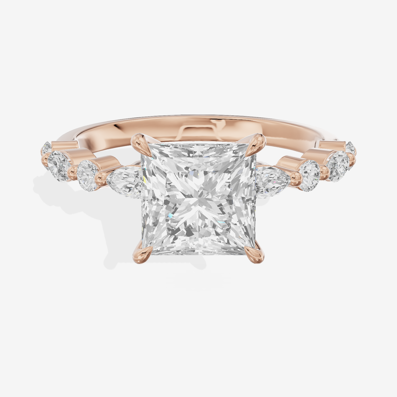 Vintage Selenia Princess Engagement Ring with Side Stones (1/4 ct. tw.) in 18K Rose Gold