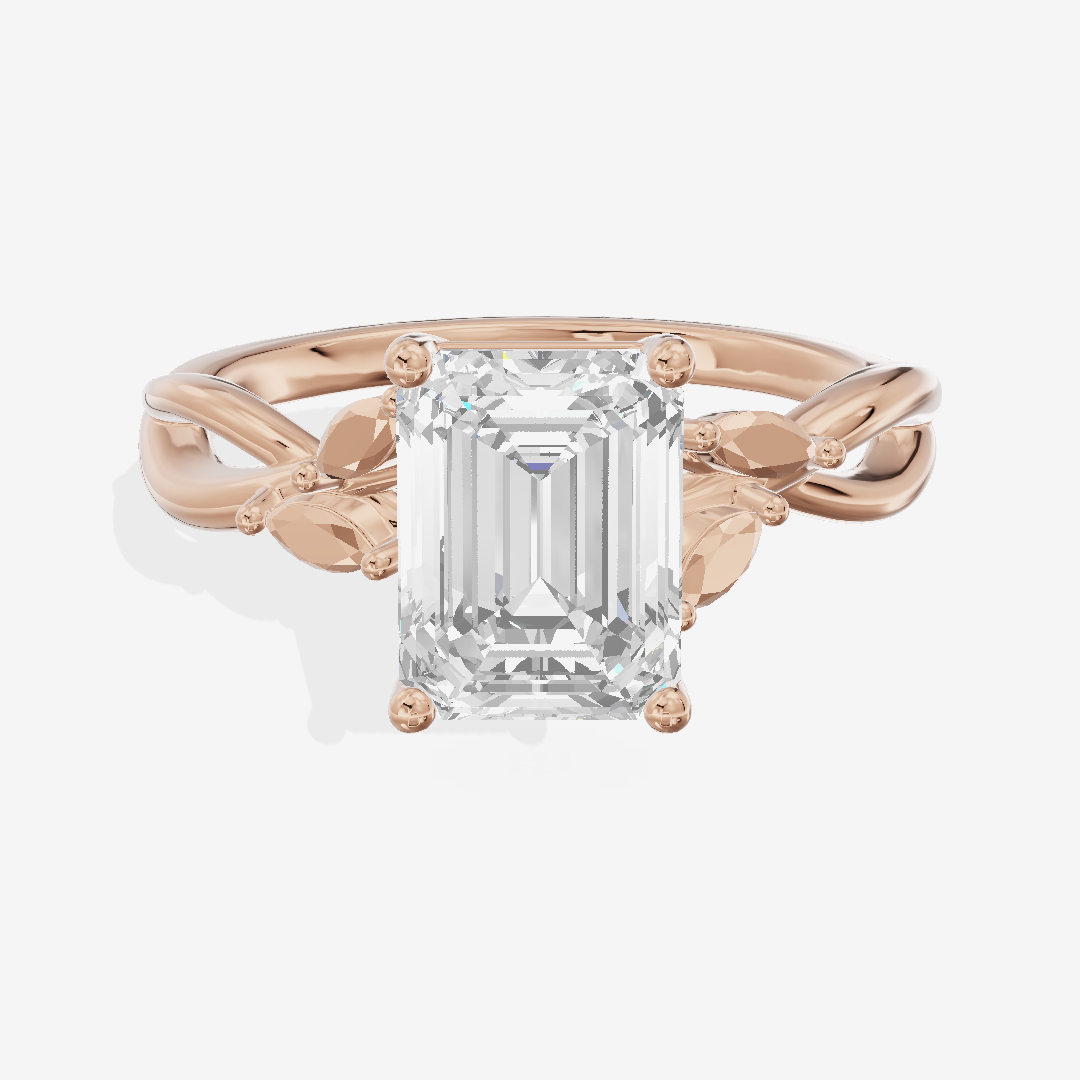 Modern Sincere Emerald Engagement Ring with Side Stones in 18K Rose Gold