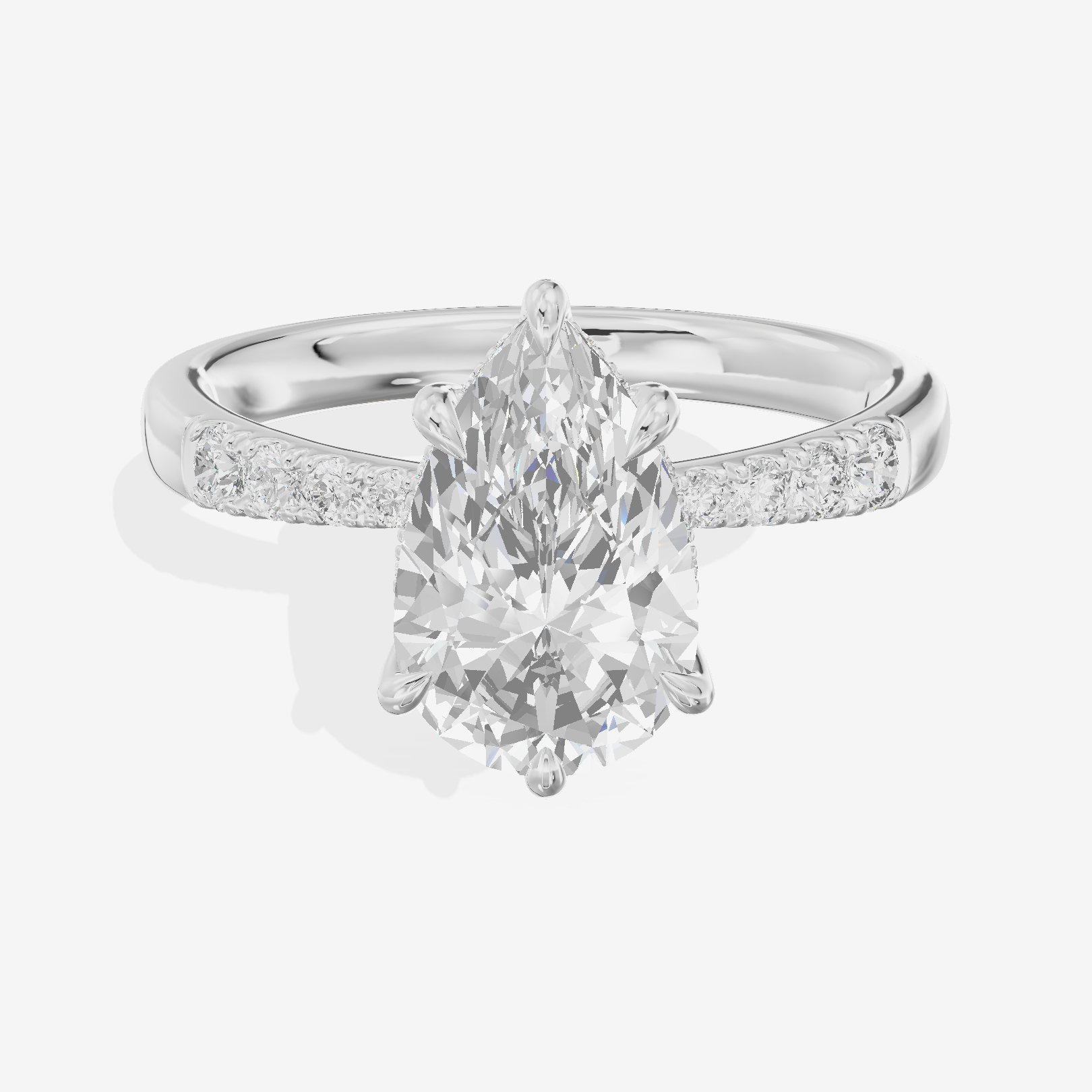 Classic Tensare Pear Engagement Ring with Hidden Halos (1/15 ct. tw.) in 14K White Gold