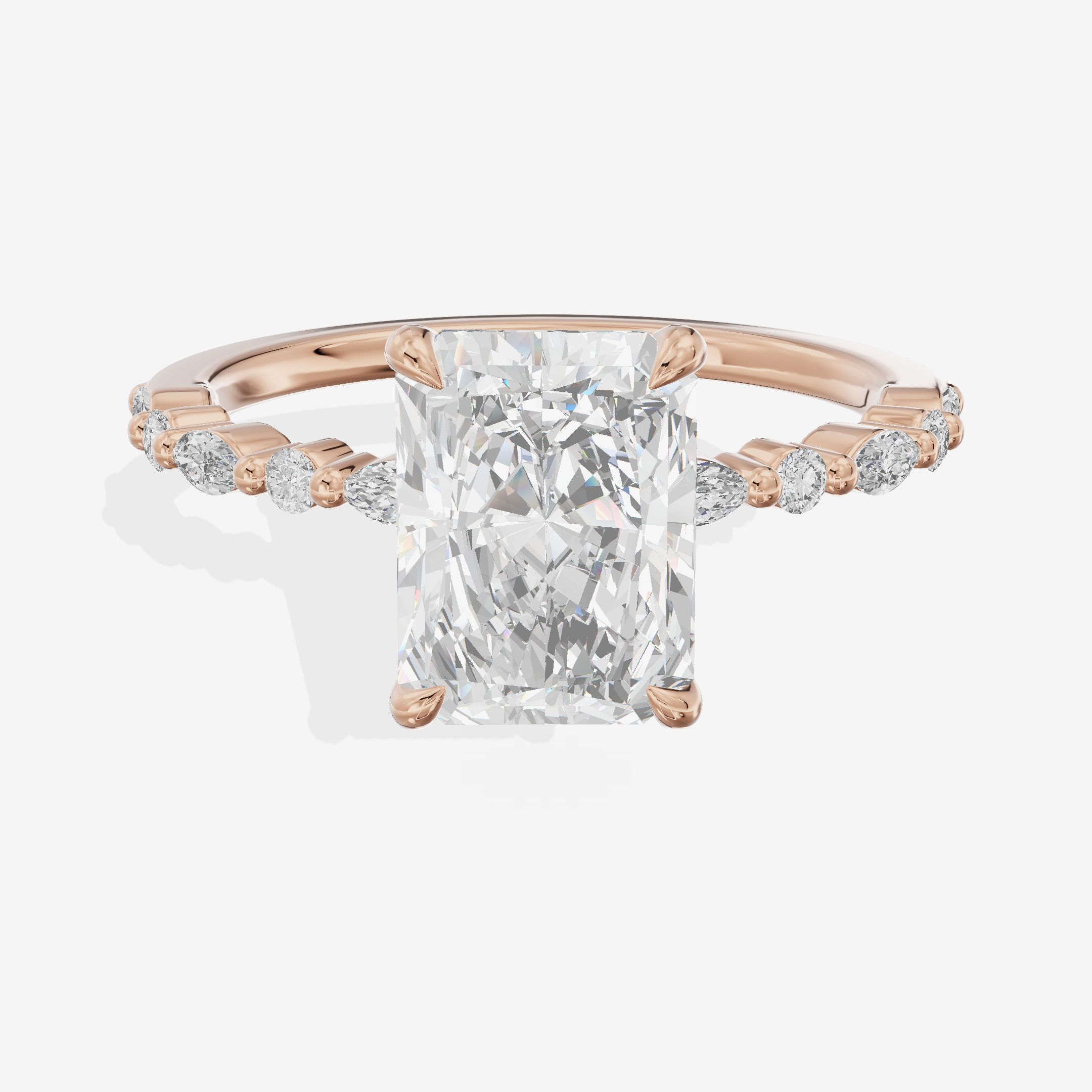 Lustrous Solea Radiant Engagement Ring with Side Stones (1/20 ct. tw.) in 14K Rose Gold