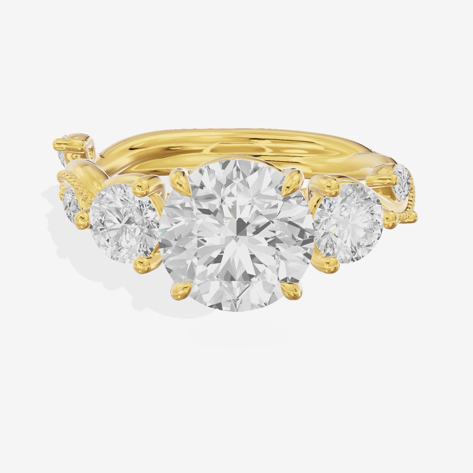 Vintage Belovae Round Three Stone Engagement Ring (3/5 ct. tw.) in 18K Yellow Gold