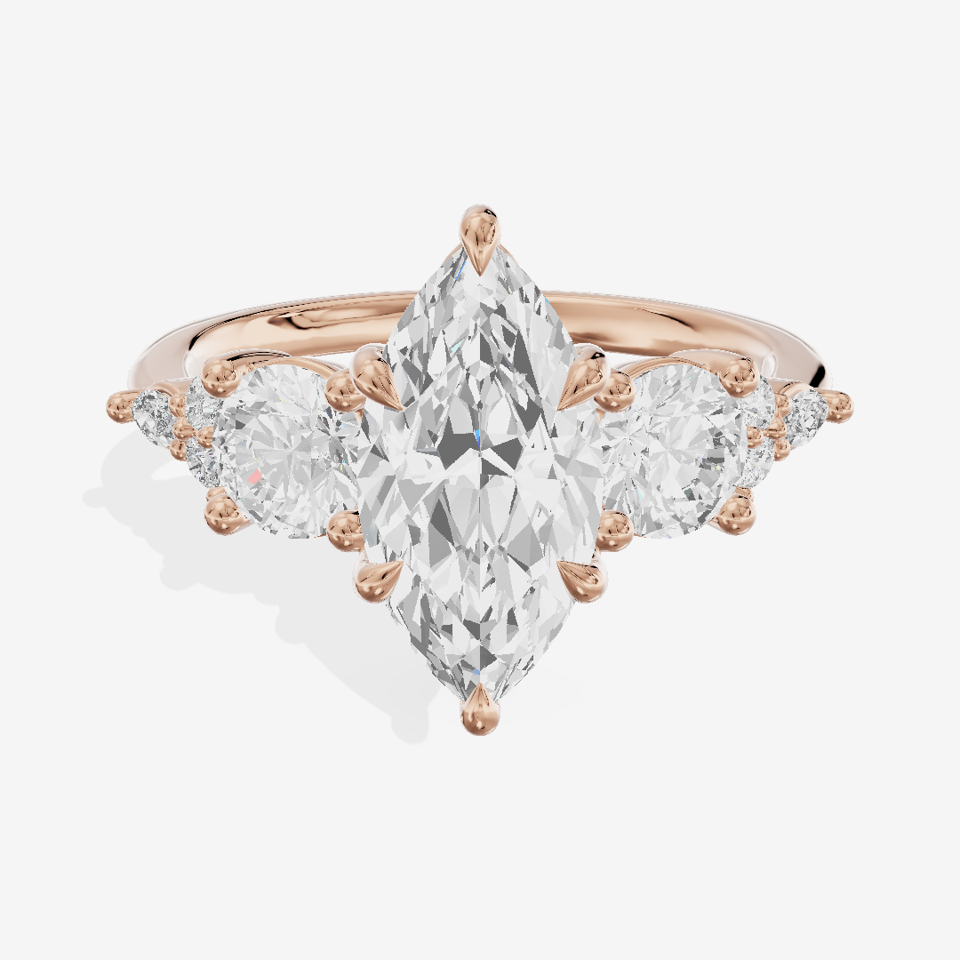 Luxe Halcyon Three Stone Marquise Engagement Ring (3/4 ct. tw.) in 14K Rose Gold