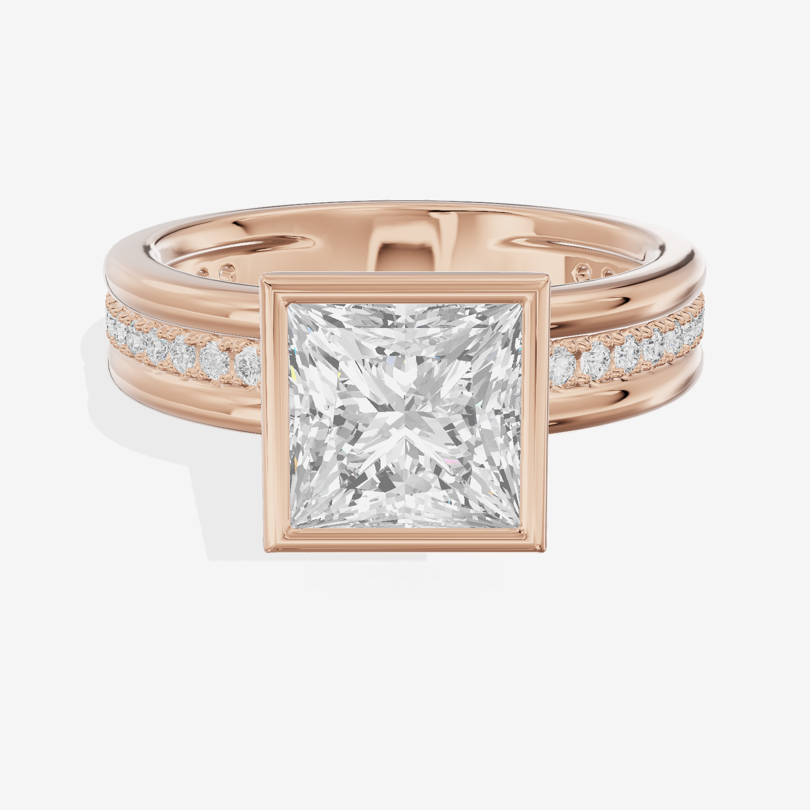 Belovae Bezel Princess Engagement Ring with Side Stones (1/4 ct. tw.) in 14K Rose Gold