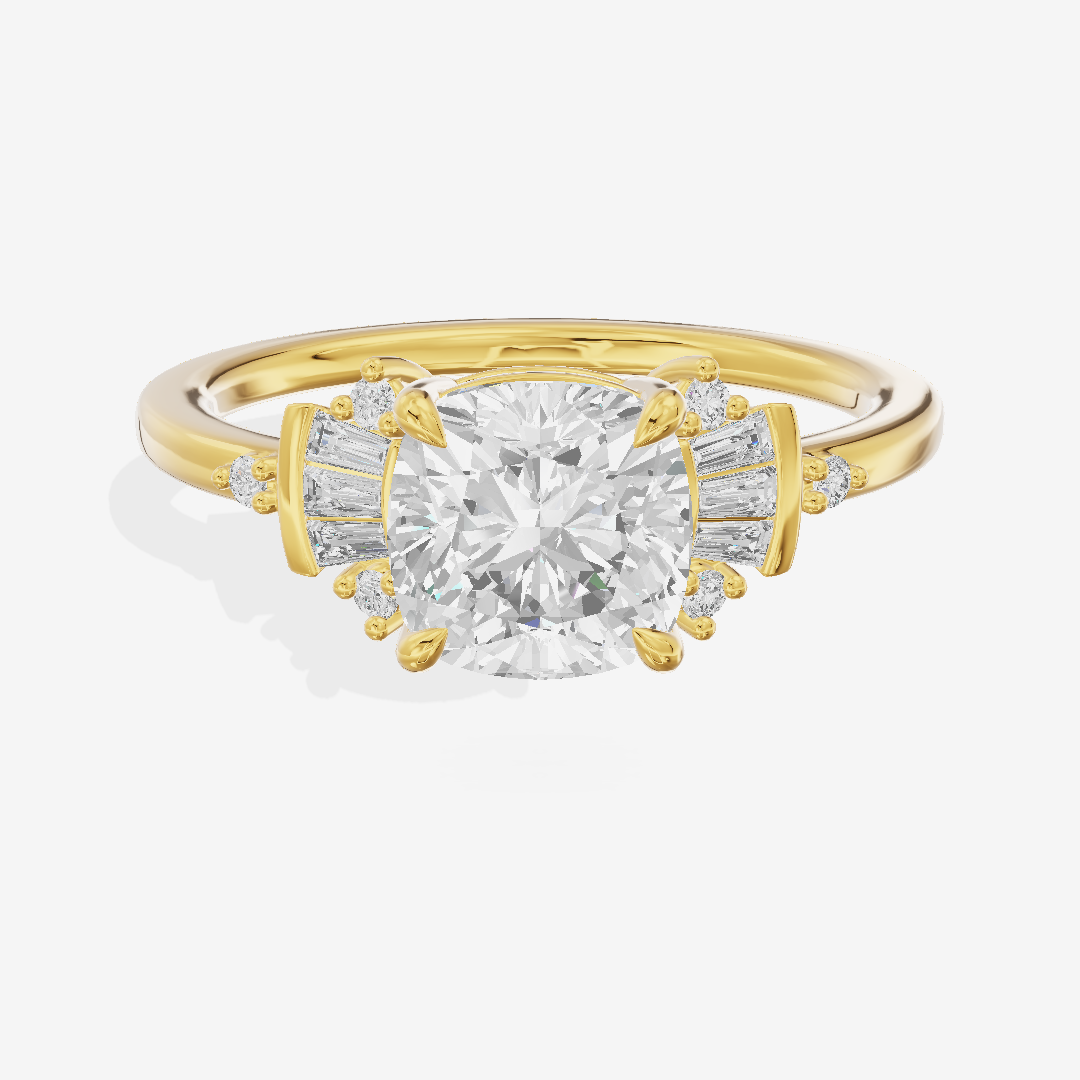 Lightwoven Pavé Cushion Engagement Ring with Side Stones (1/8 ct. tw.) in 14K Yellow Gold