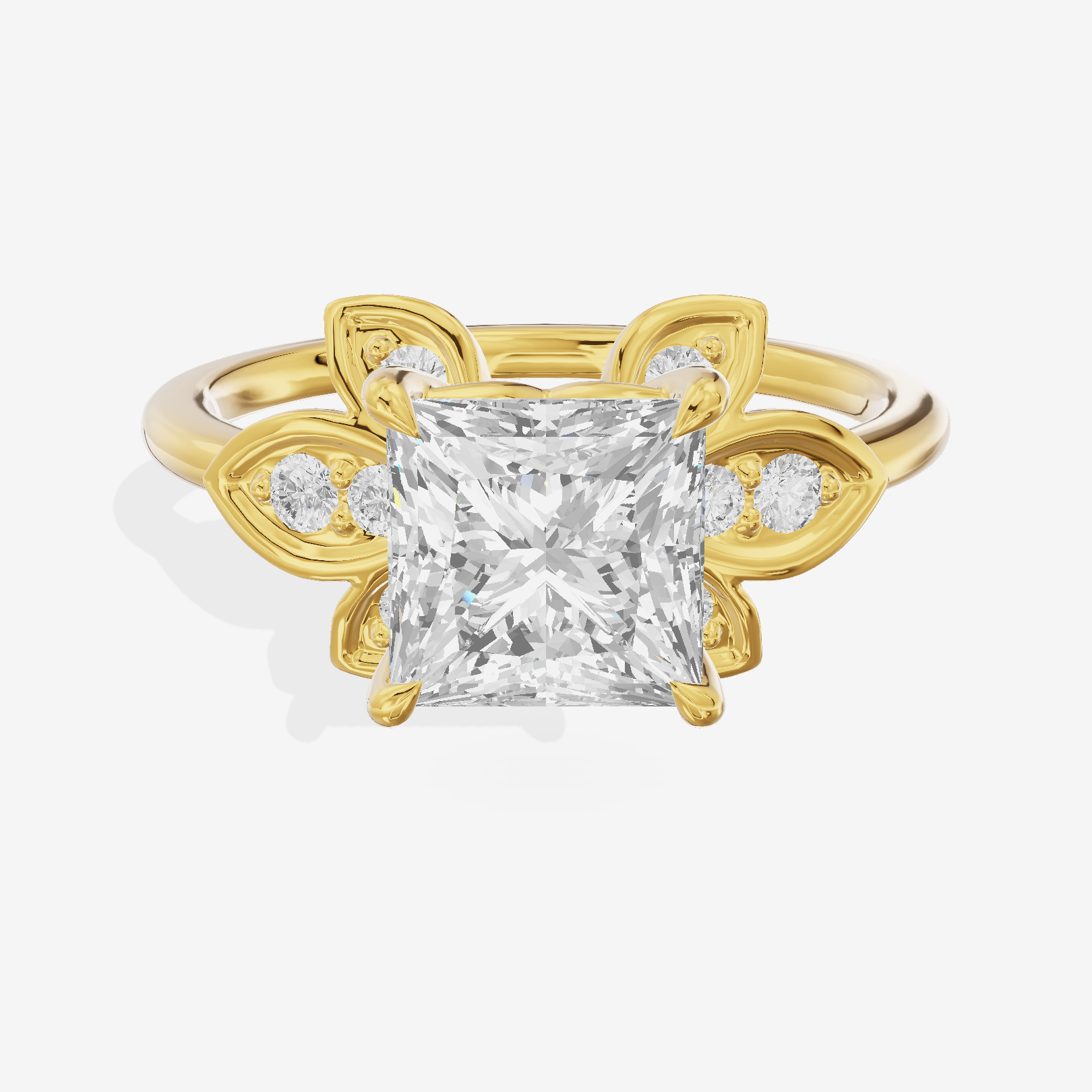 Petite Whisper Princess Engagement Ring with Side Stones (1/10 ct. tw.) in 18K Yellow Gold