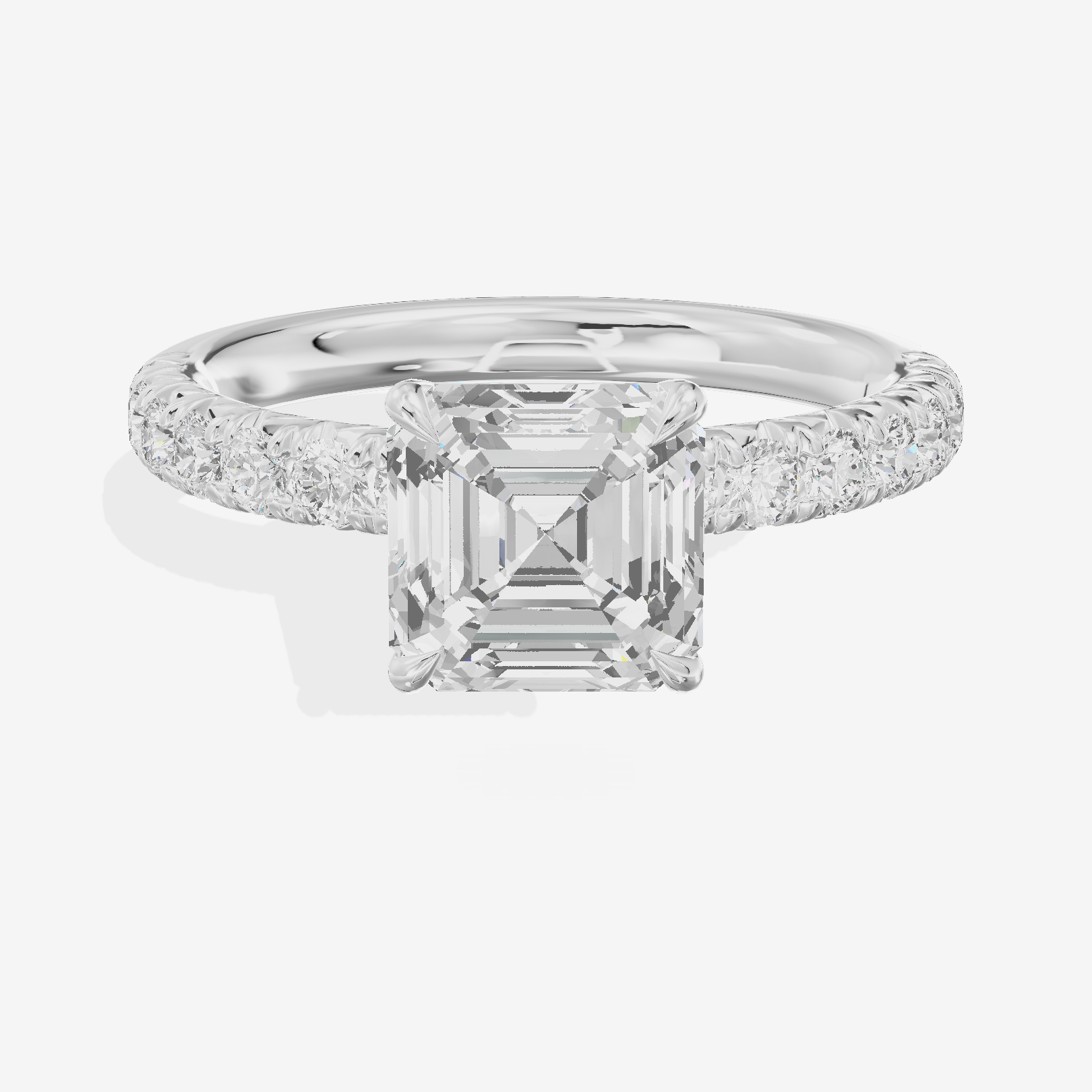 Lustrous Selenia Asscher Engagement Ring with Side Stones (1/4 ct. tw.) in Platinum
