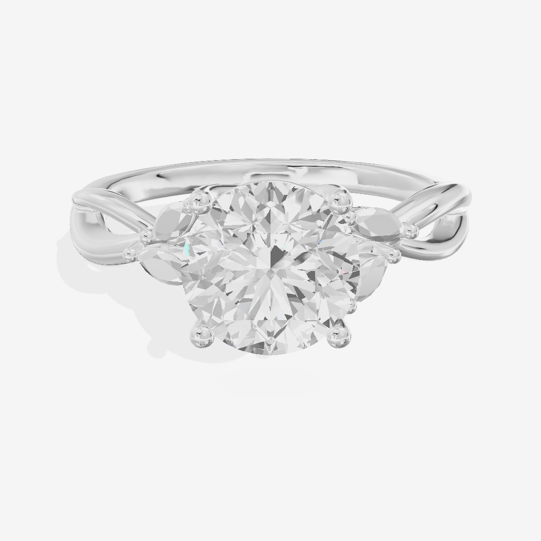 Modern Sincere Round Engagement Ring with Side Stones in Platinum
