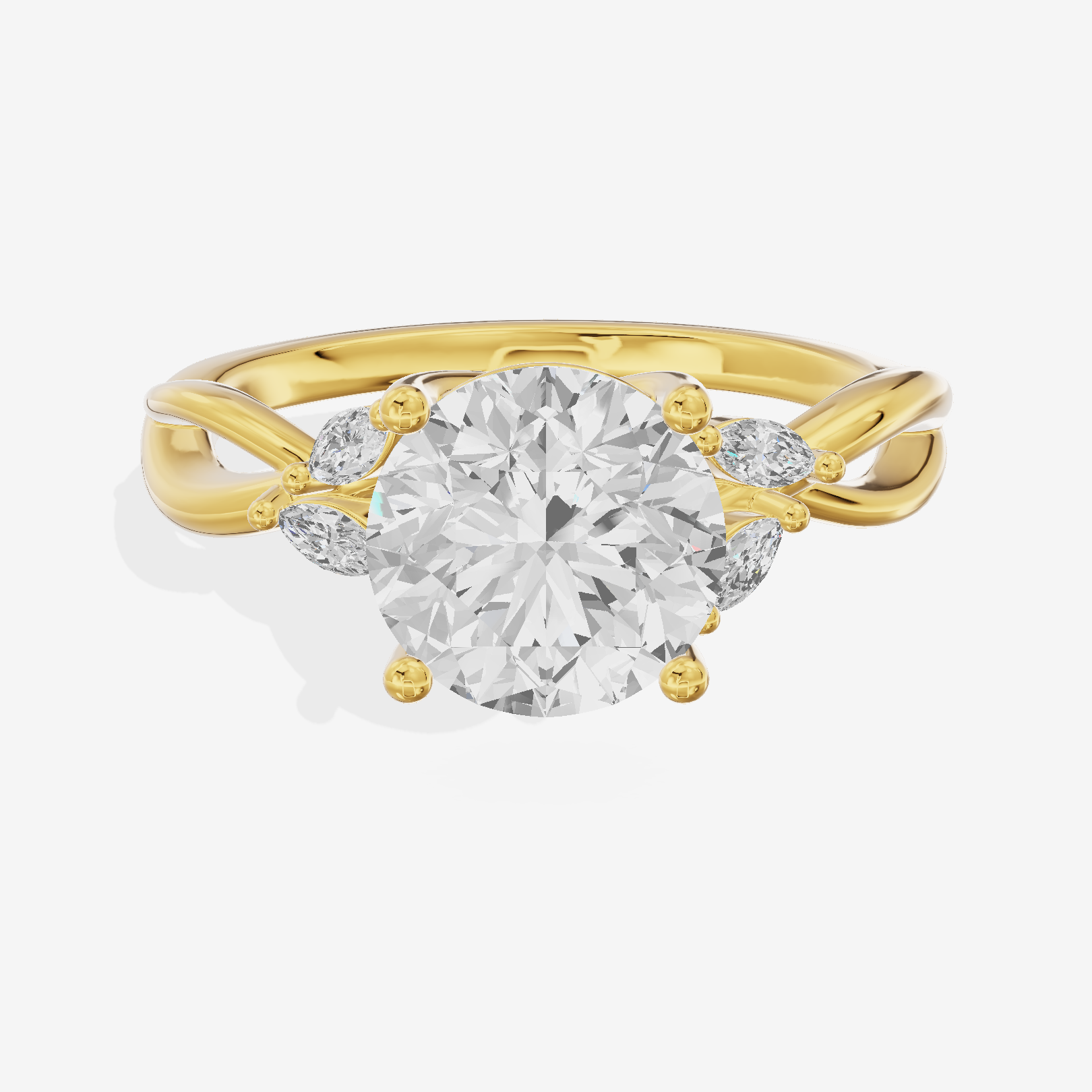 Vowsae Pavé Round Engagement Ring with Side Stones (1/8 ct. tw.) in 18K Yellow Gold
