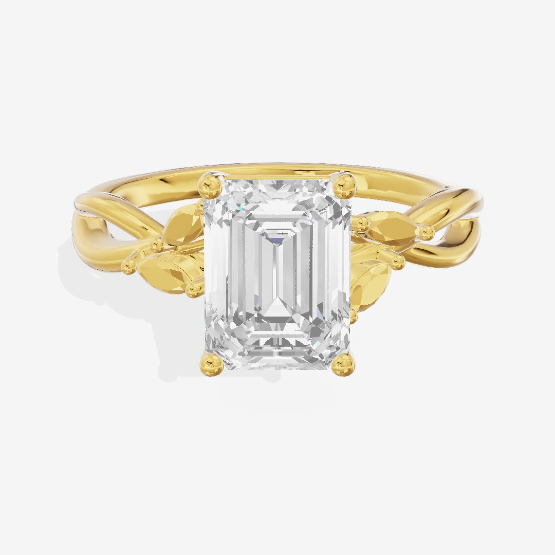 Modern Sincere Emerald Engagement Ring with Side Stones in 18K Yellow Gold