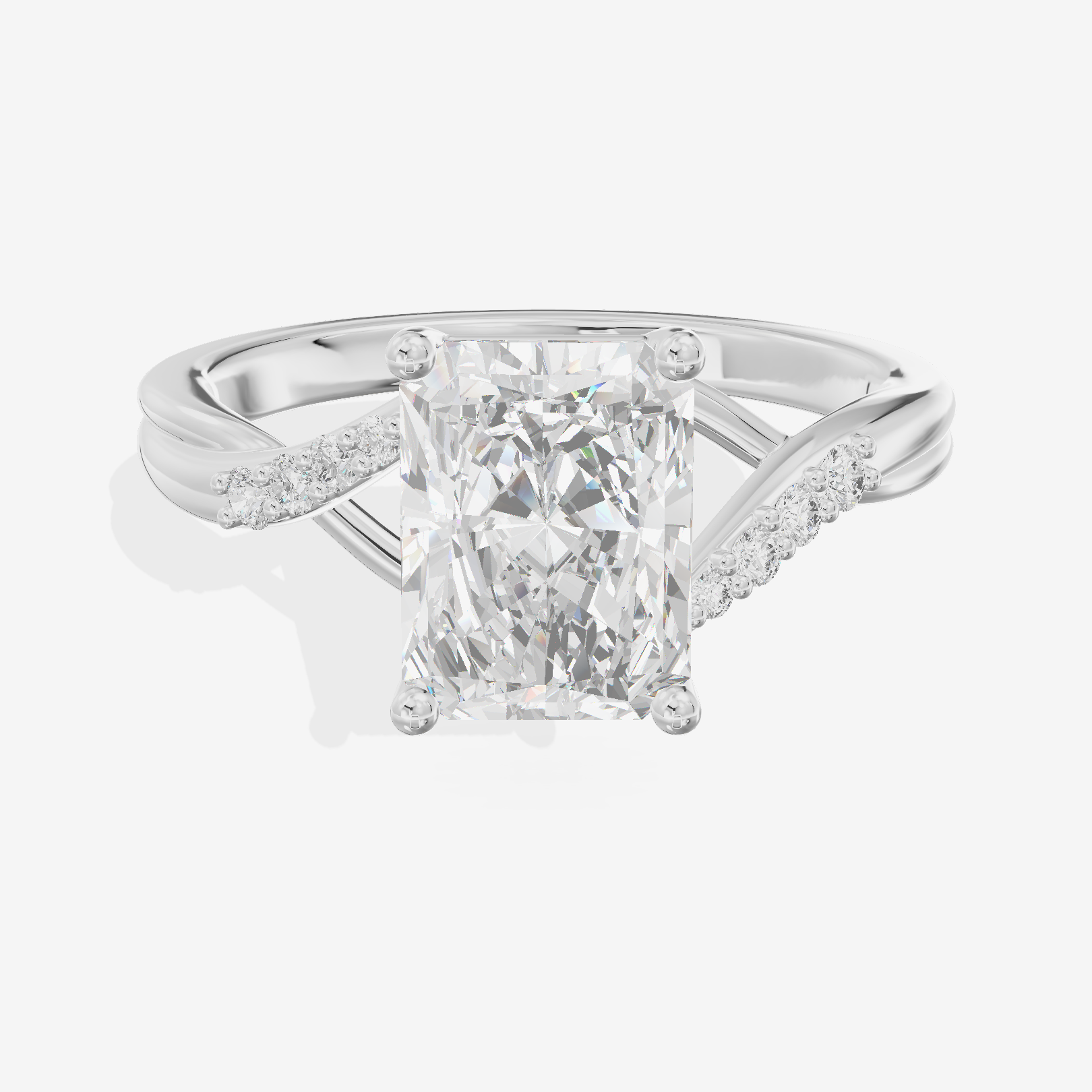 Twined Aimora Radiant Engagement Ring with Side Stones (1/15 ct. tw.) in Platinum