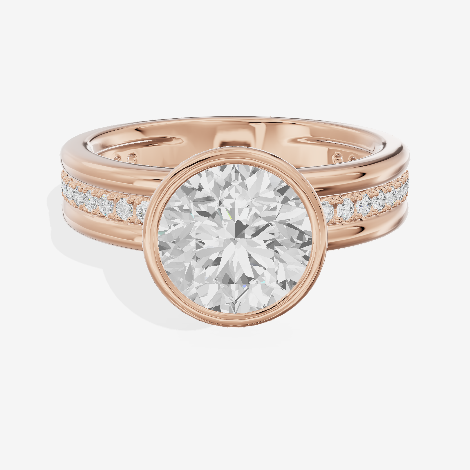 Belovae Bezel Round Engagement Ring with Side Stones (1/4 ct. tw.) in 14K Rose Gold