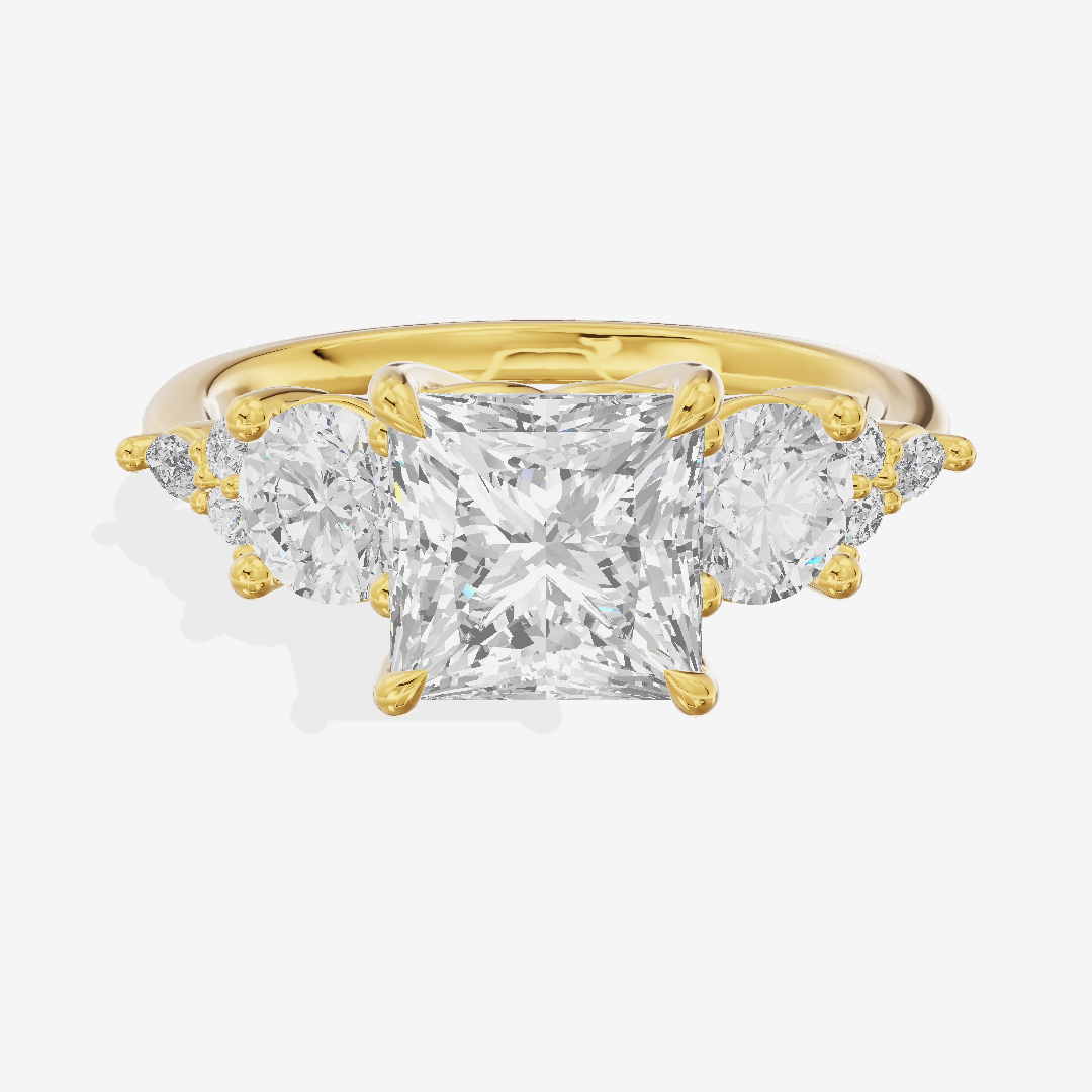 Luxe Halcyon Three Stone Princess Engagement Ring (3/4 ct. tw.) in 14K Yellow Gold