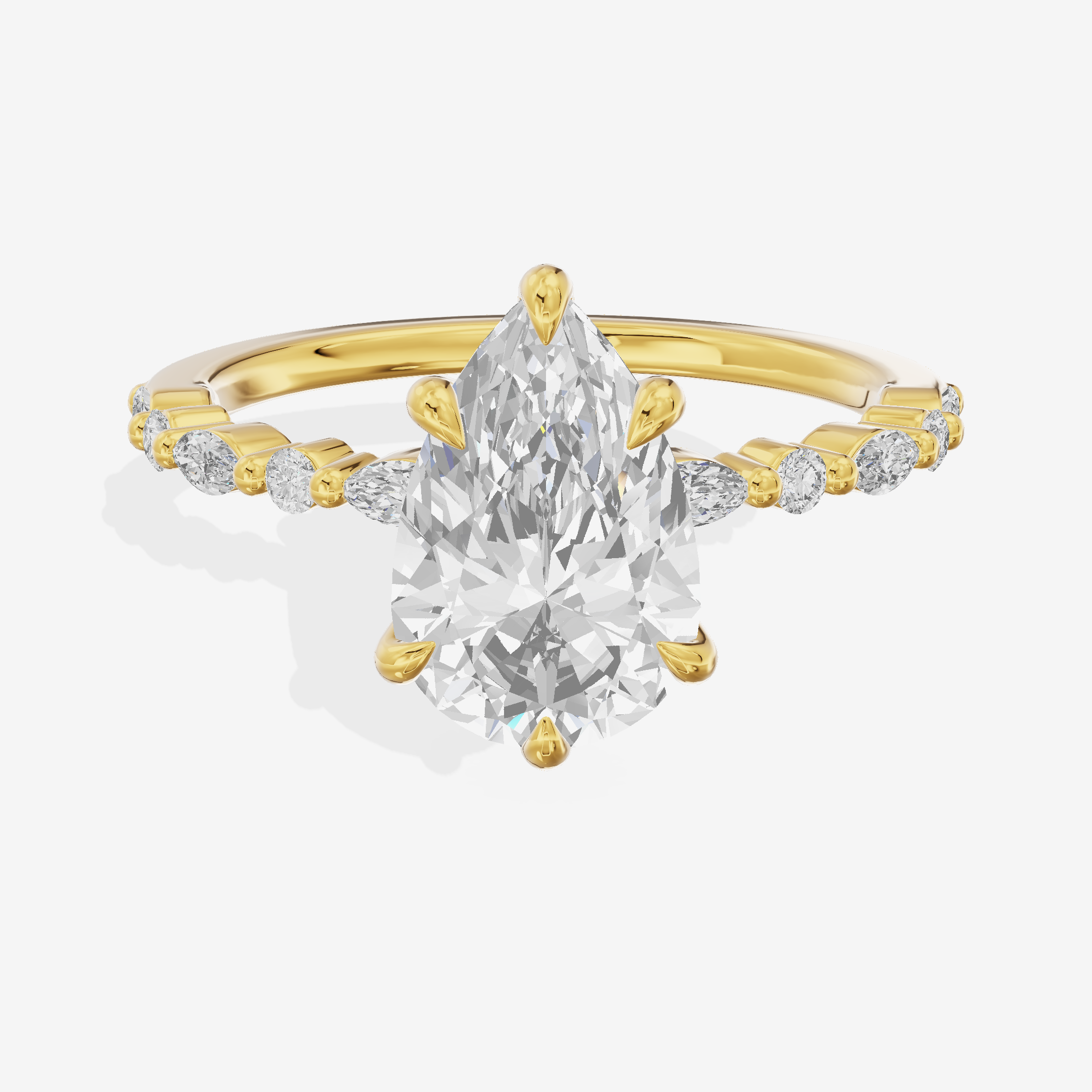 Lustrous Solea Pear Engagement Ring with Side Stones (1/20 ct. tw.) in 14K Yellow Gold