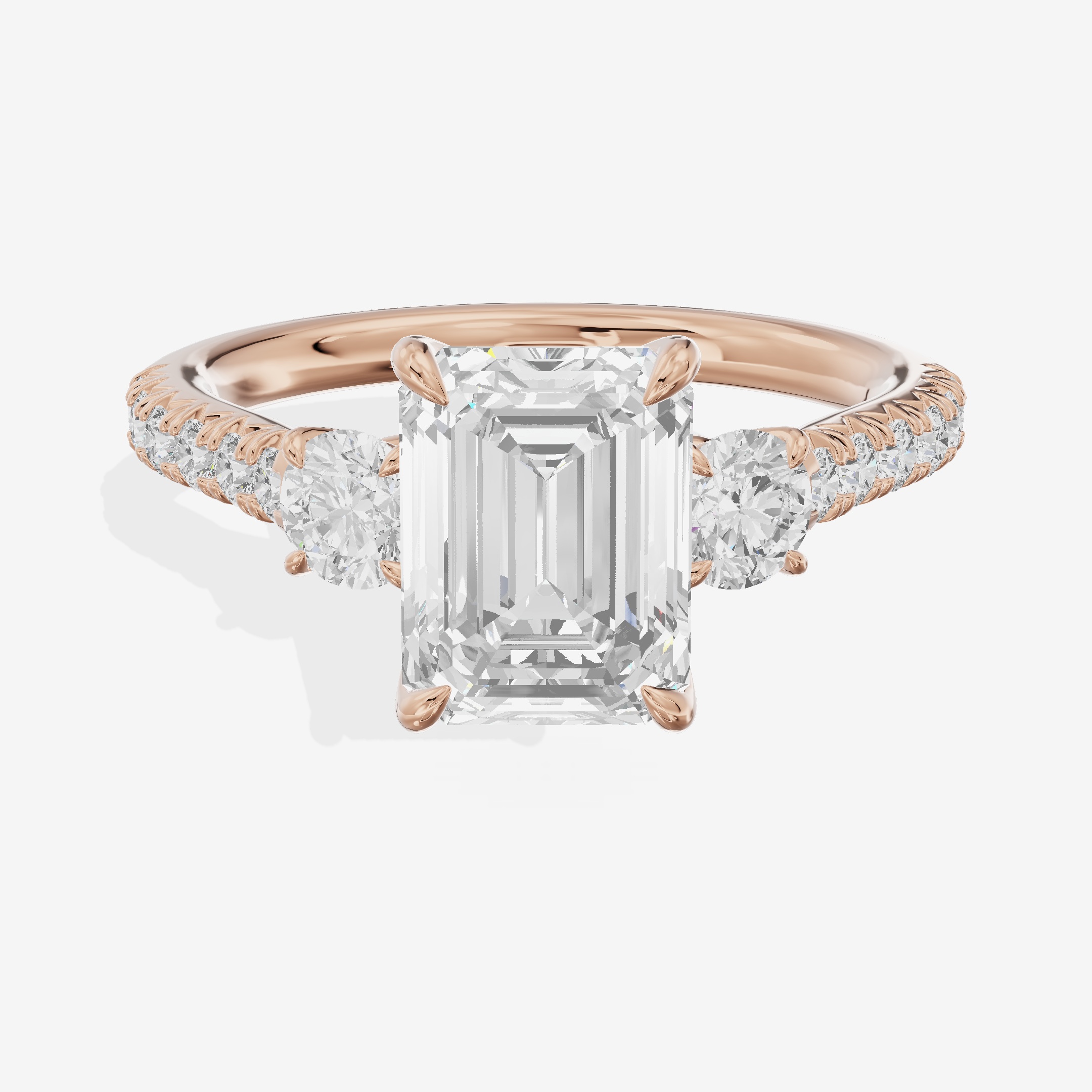 Modern Vowsae Three Stone Emerald Engagement Ring (3/4 ct. tw.) in 14K Rose Gold