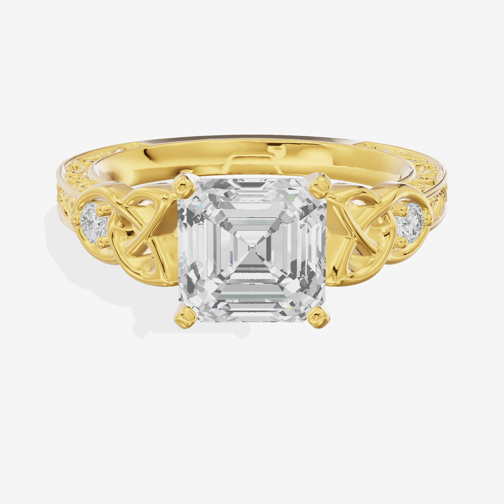 Lustrous Solea Asscher Engagement Ring with Side Stones (1/20 ct. tw.) in 14K Yellow Gold