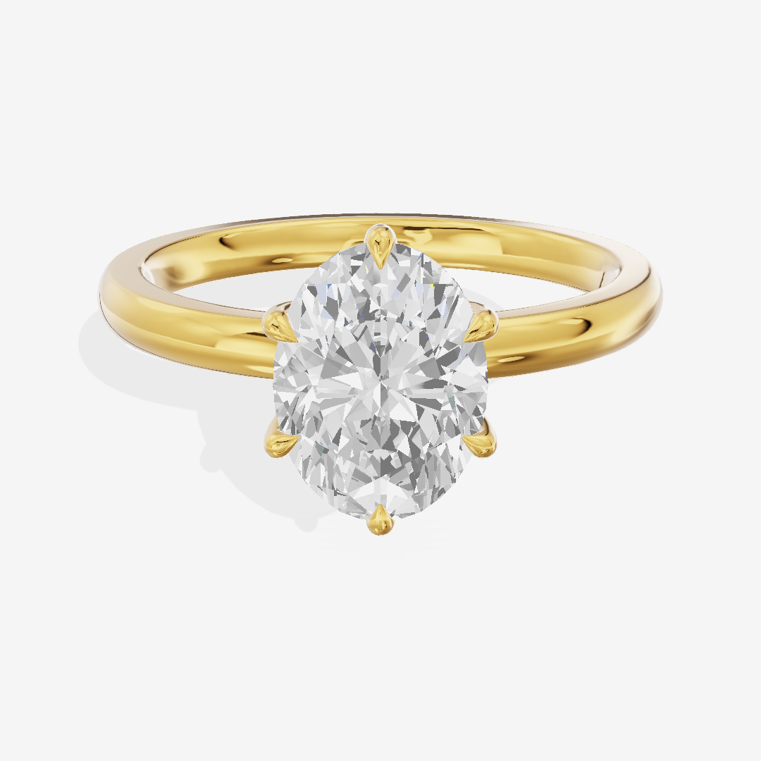Bowed Tender 2mm Oval Six-Prong Engagement Ring in 18K Yellow Gold