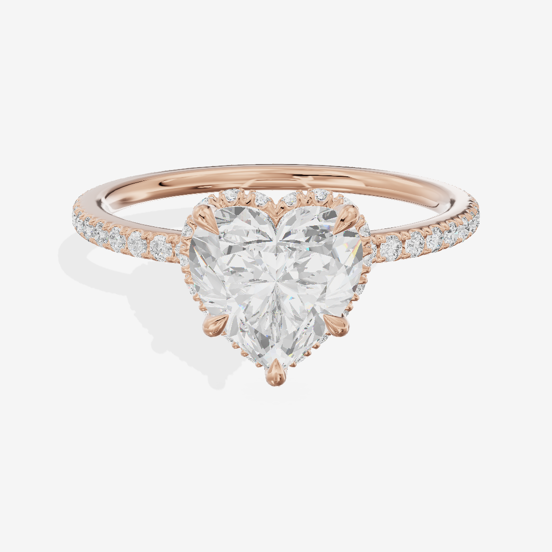 Crowned Whisper Heart Hidden Halo Engagement Ring in 14K Rose Gold