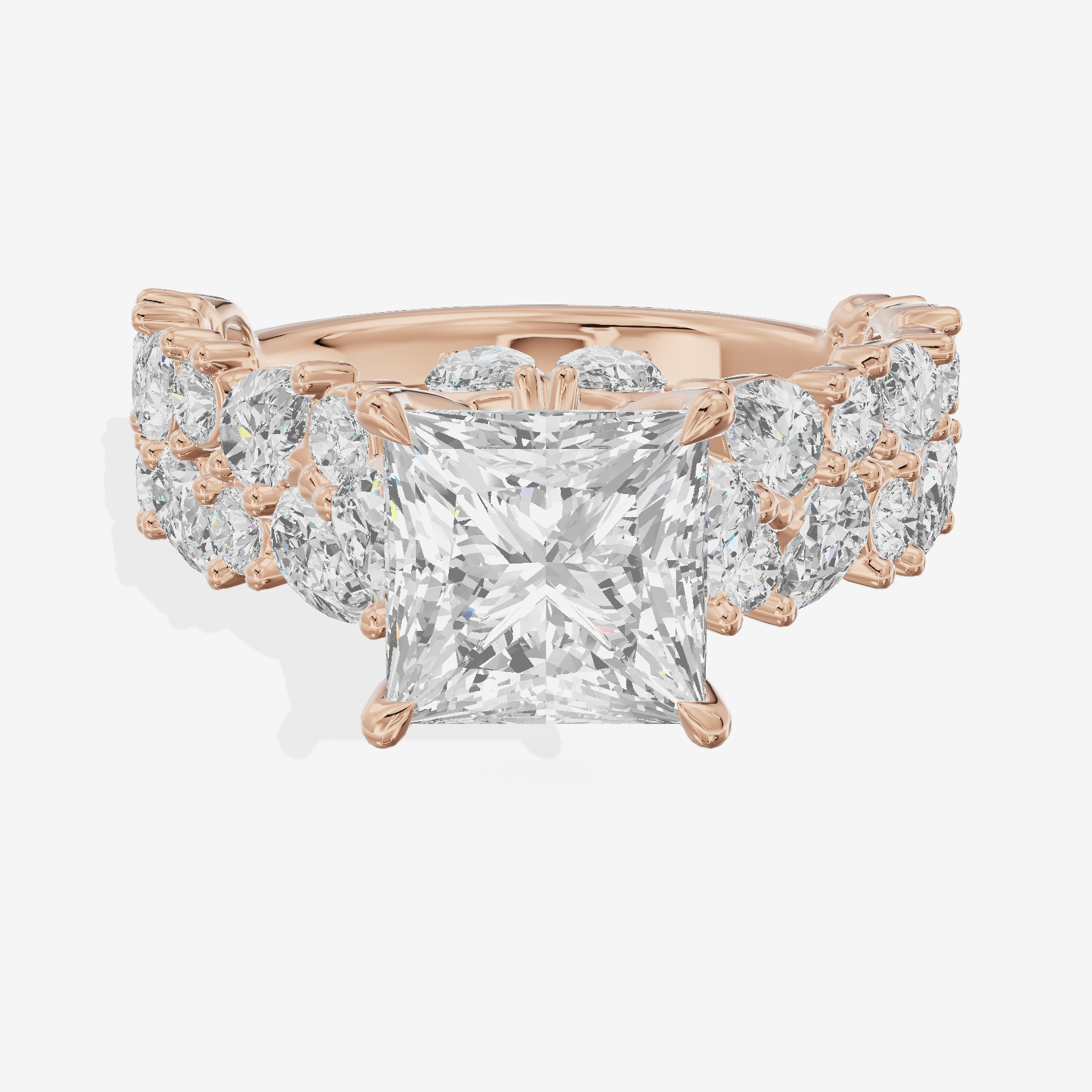 Grand Janevra Princess Engagement Ring with Side Stones (3/4 ct. tw.) in 18K Rose Gold