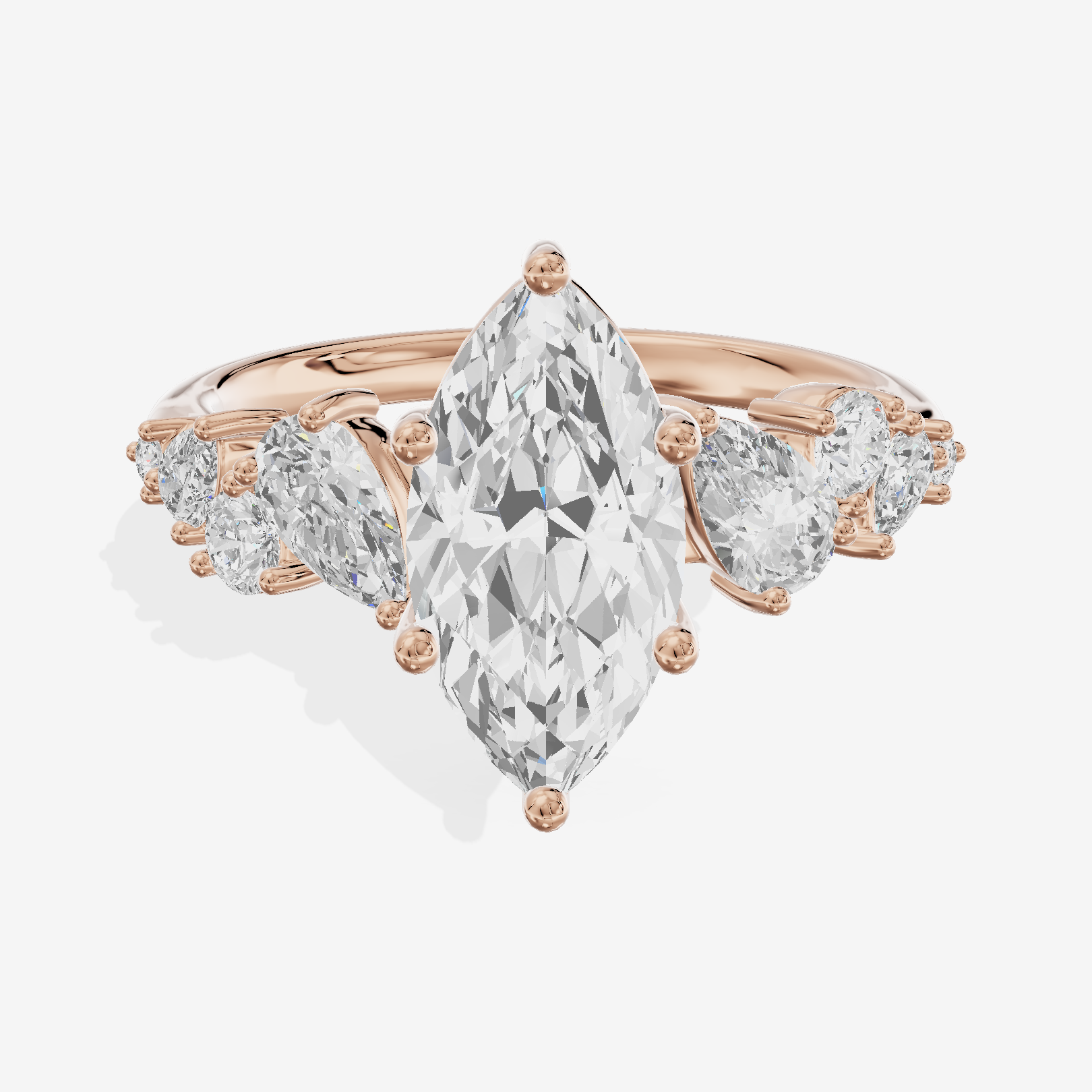 Petite Liviana 2mm Marquise Three Stone Engagement Ring (1/2 ct. tw.) in 18K Rose Gold