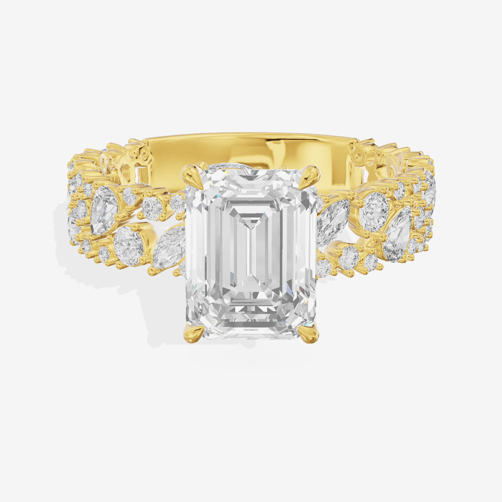 Aurea Cathedral 4.2mm Emerald Engagement Ring with Side Stones (3/4 ct. tw.) in 18K Yellow Gold