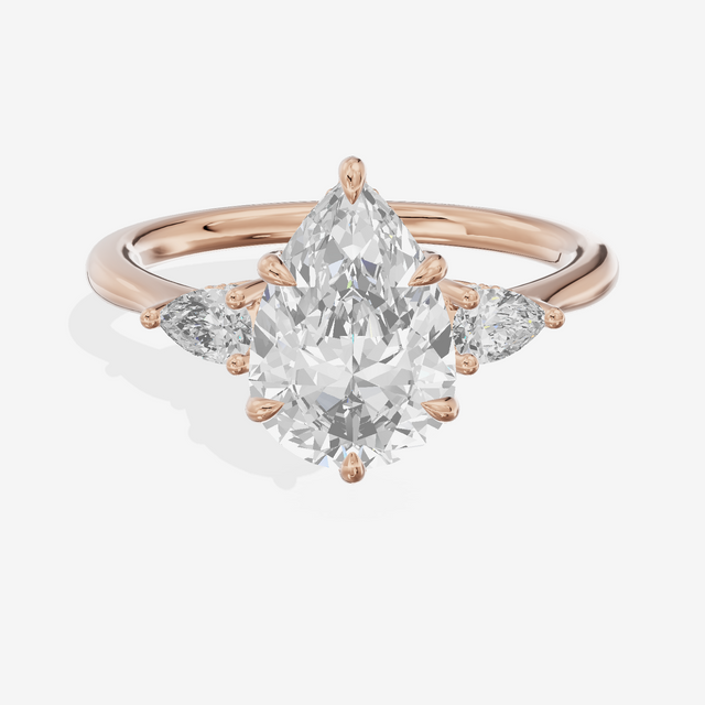 Petite Vowsae Three Stone Pear Engagement Ring (1/4 ct. tw.) in 14K Rose Gold