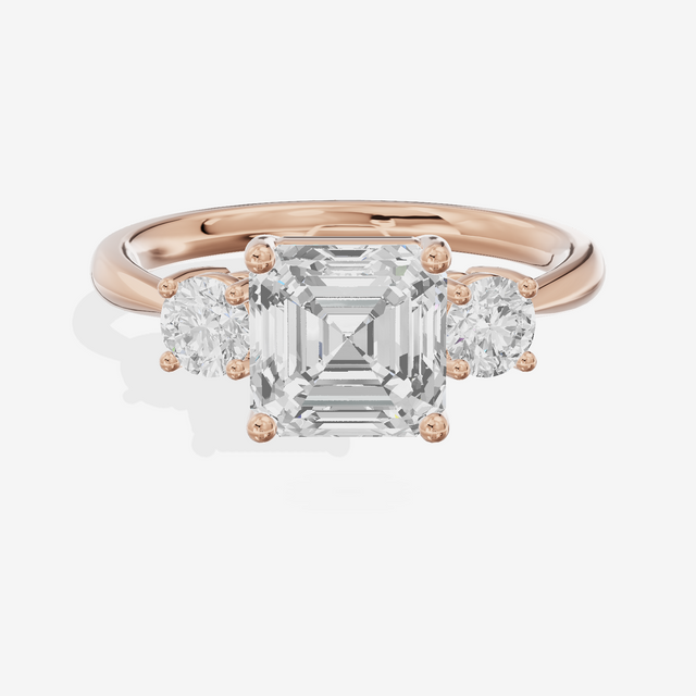 Grand Sincere Three Stone Asscher Engagement Ring (1/3 ct. tw.) in 18K Rose Gold