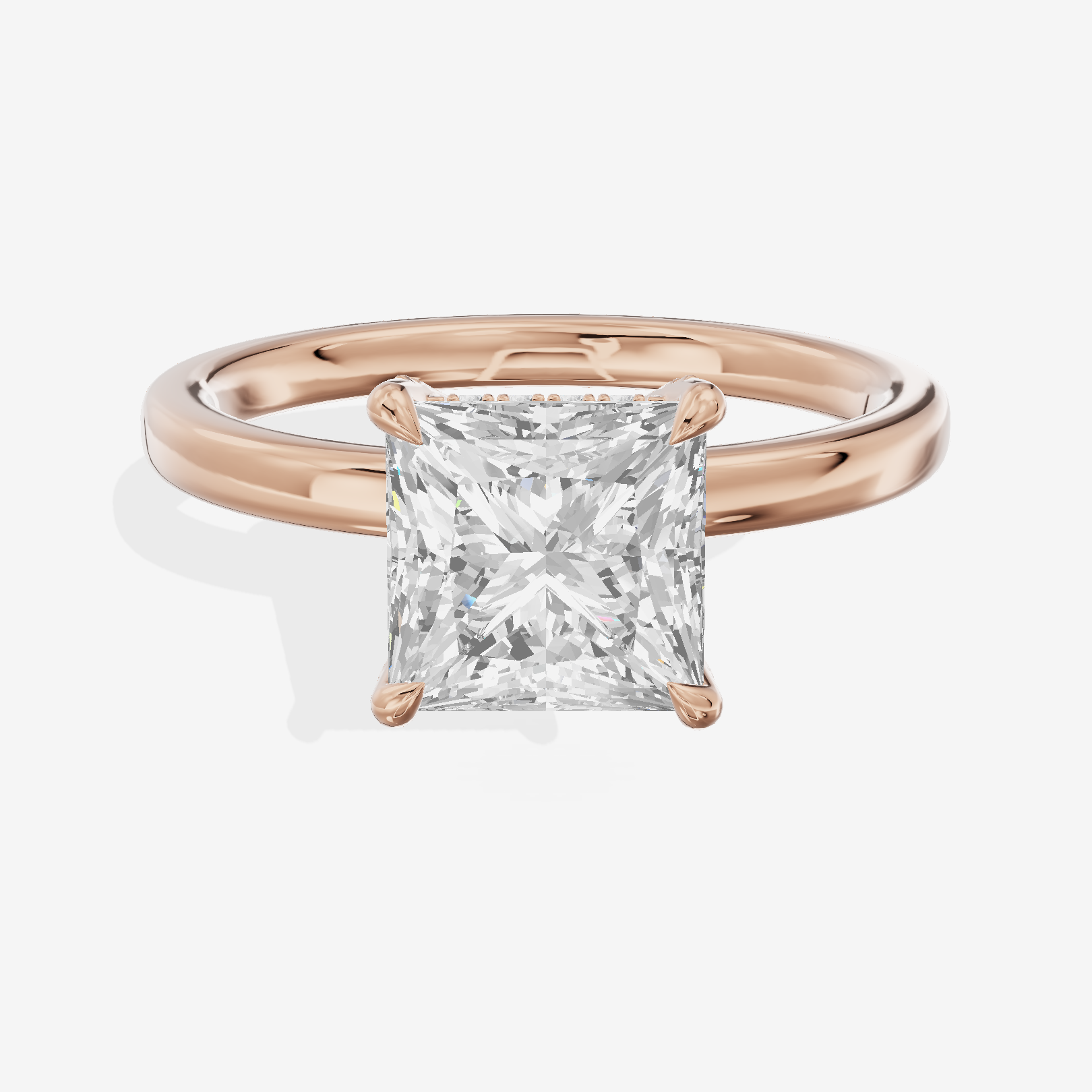 Selenia Basket Split Shank Princess Engagement Ring with Side Stones (1/8 ct. tw.) in 18K Rose Gold
